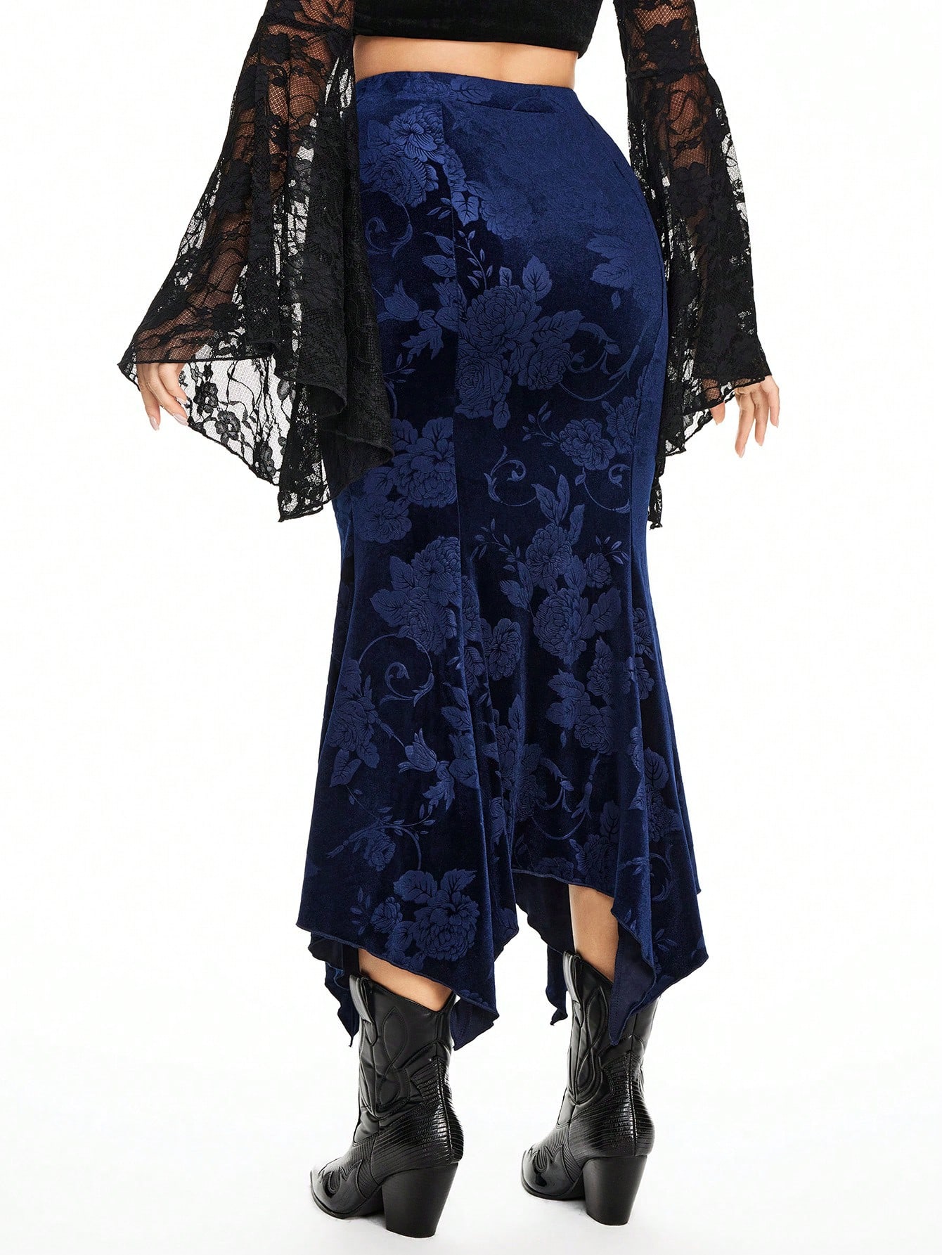 Hippie Hippie Velvet Embossed Asymmetrical Hem Women Skirt