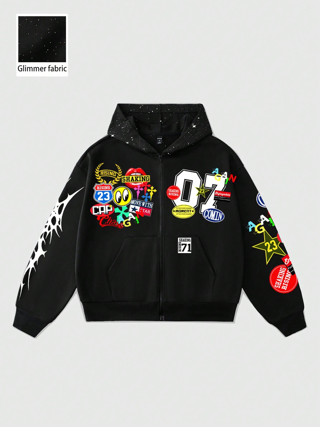 Street Life Men Loose Short Sparkle Trim Sweatshirt Sweatshirt, Street Style