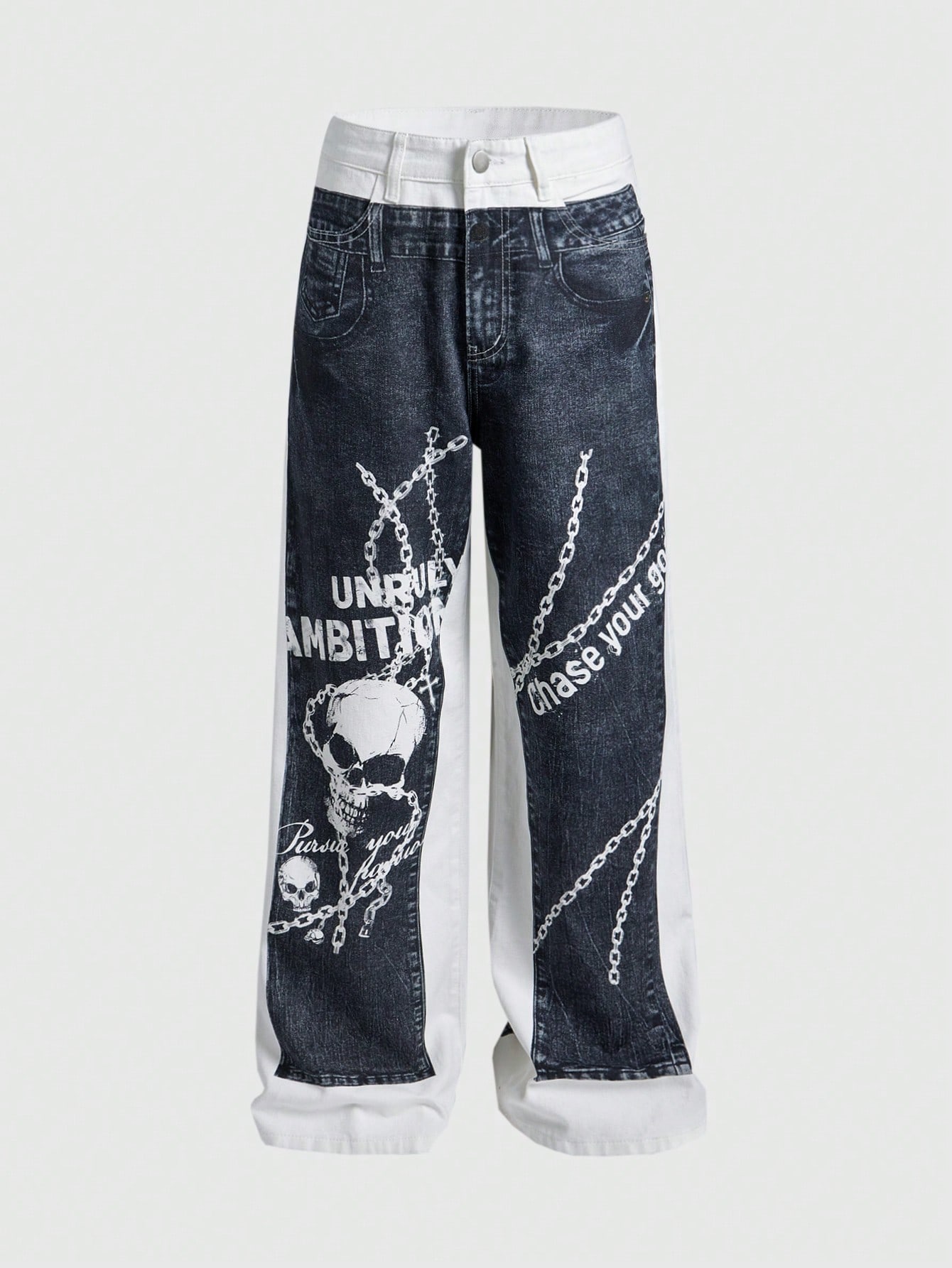 Street Life Men Straight Loose Fit Casual Jeans With Pocket & Skull Print