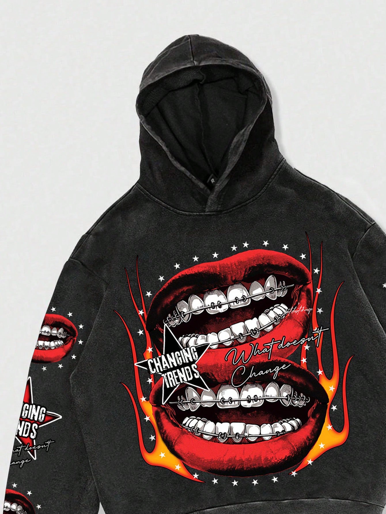 Street Life Men's Printed Graphic Washed & Distressed Loose Cropped Hoodie, Streetwear Style