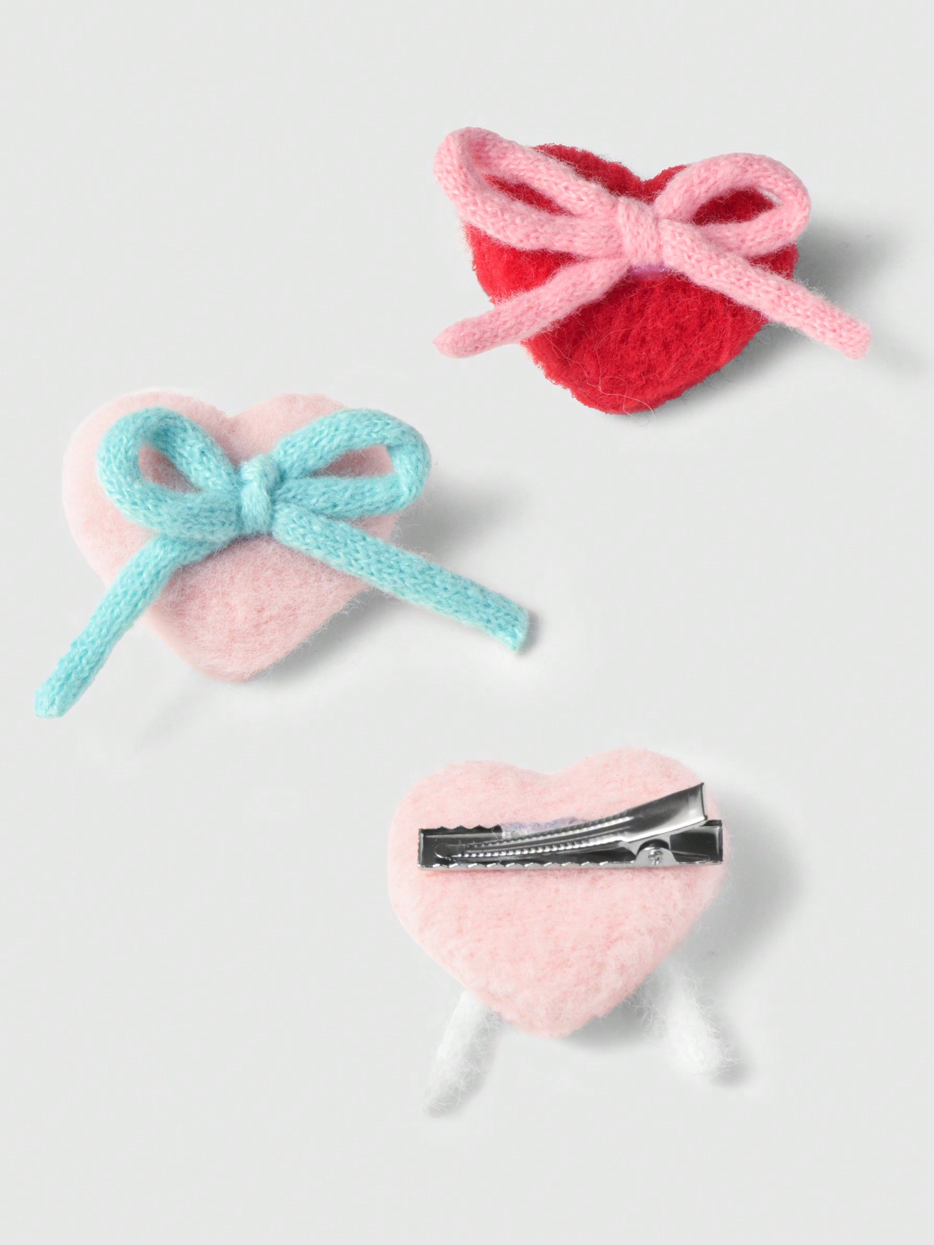 Kawaii 3pcs Cute Plush Heart Bow Hair Clips, For Christmas Valentines