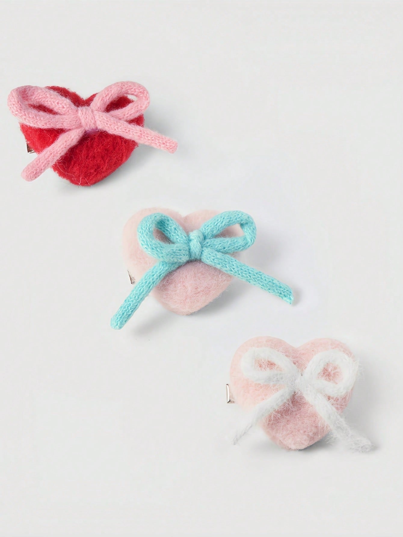 Kawaii 3pcs Cute Plush Heart Bow Hair Clips, For Christmas Valentines