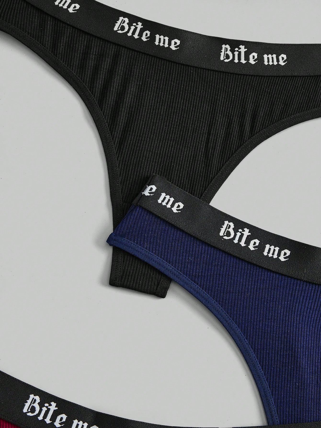Goth 6pcs/Set Gothic Style Ribbed Contrast Color Narrow Crotch Panties For Women