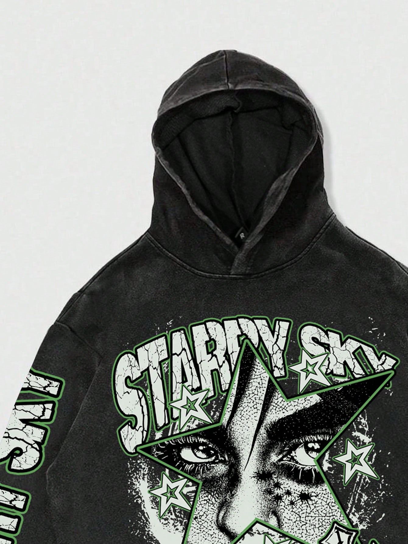 Street Life Men's Distressed Vintage Print Oversized Short Hoodie