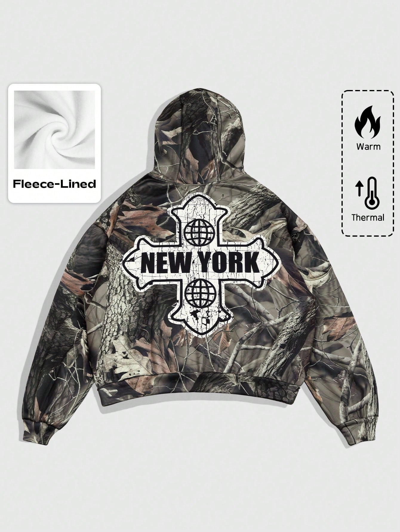 Street Life Men's Fashion Branch Camo & Cross Print Hoodie Sweatshirt For Autumn