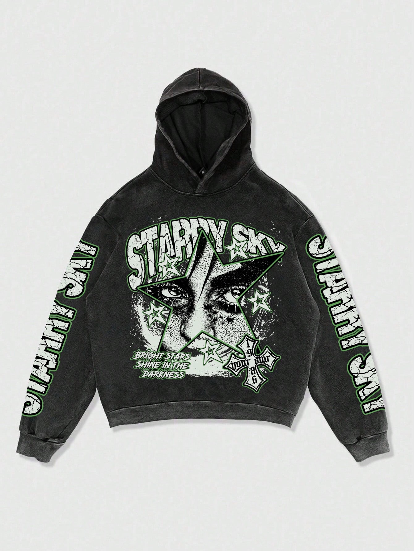 Street Life Men's Distressed Vintage Print Oversized Short Hoodie