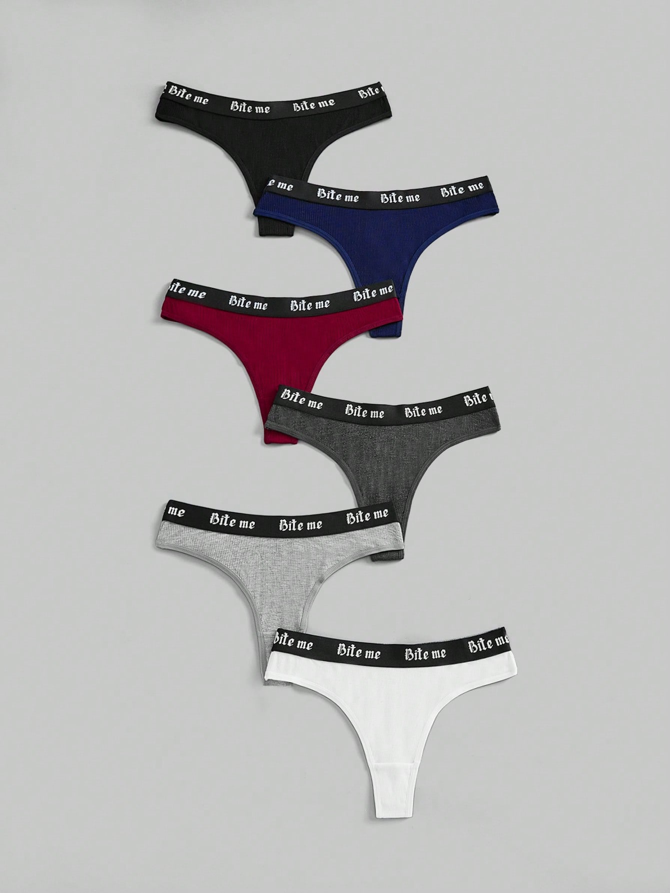 Goth 6pcs/Set Gothic Style Ribbed Contrast Color Narrow Crotch Panties For Women