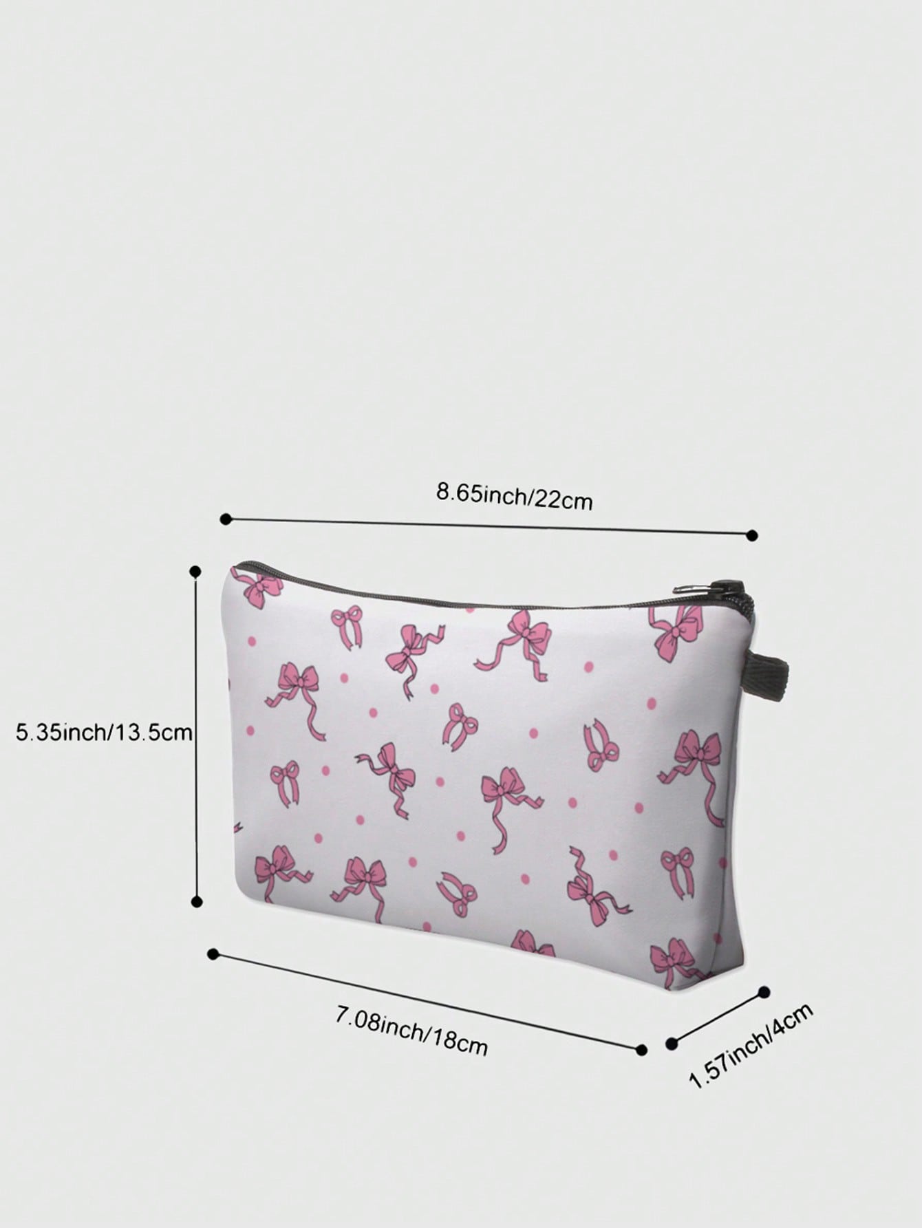 Kawaii Floral Style 749146 White Base Bow-Tie Polyester Portable Zipper Cosmetic Bag, Women's Makeup Bag, Travel Toiletry Organizer, Holiday Gift