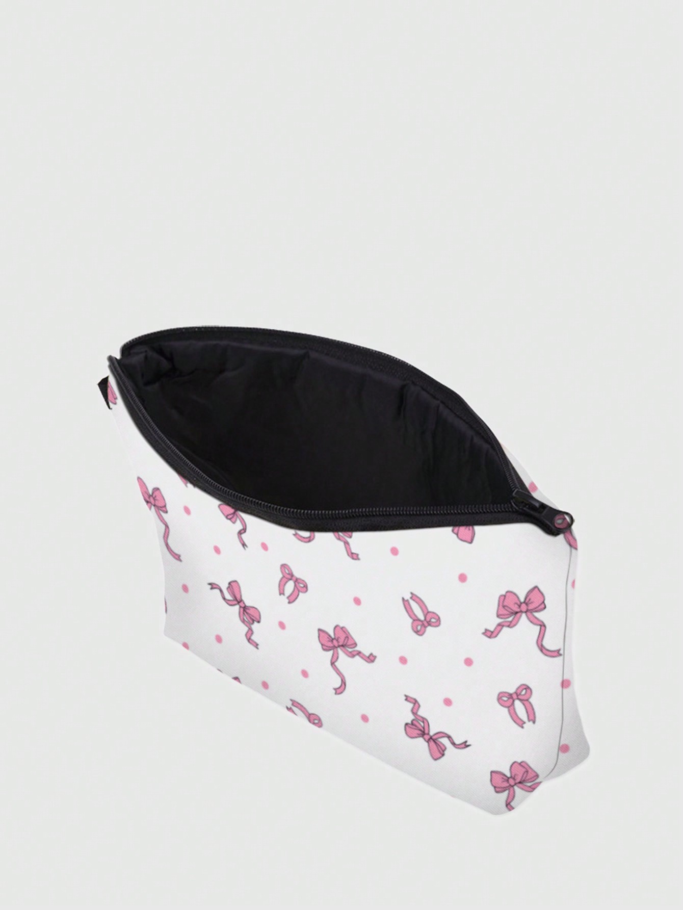 Kawaii Floral Style 749146 White Base Bow-Tie Polyester Portable Zipper Cosmetic Bag, Women's Makeup Bag, Travel Toiletry Organizer, Holiday Gift