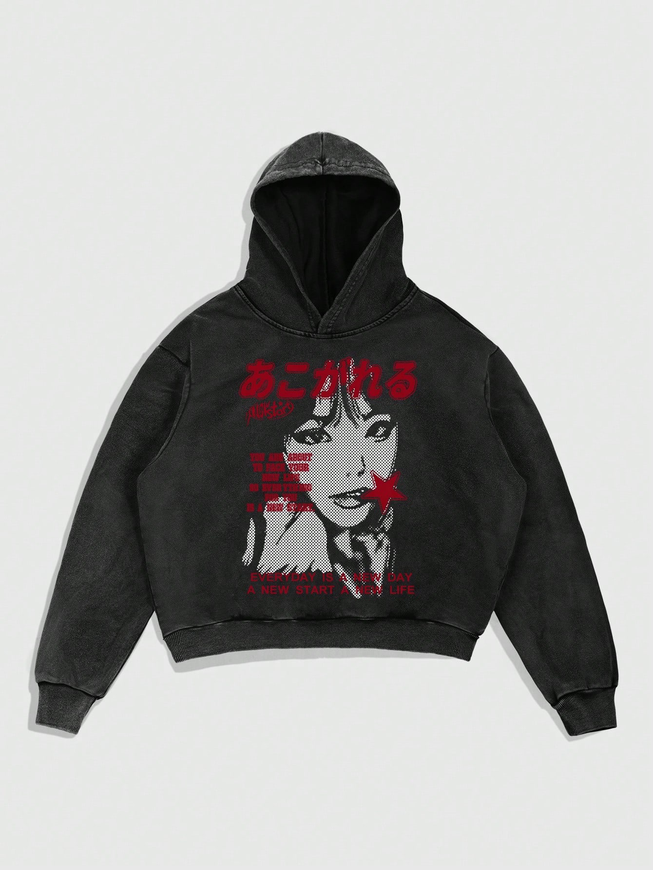 Anime Men Washed Figure Graphic Print Hoodie Sweatshirt