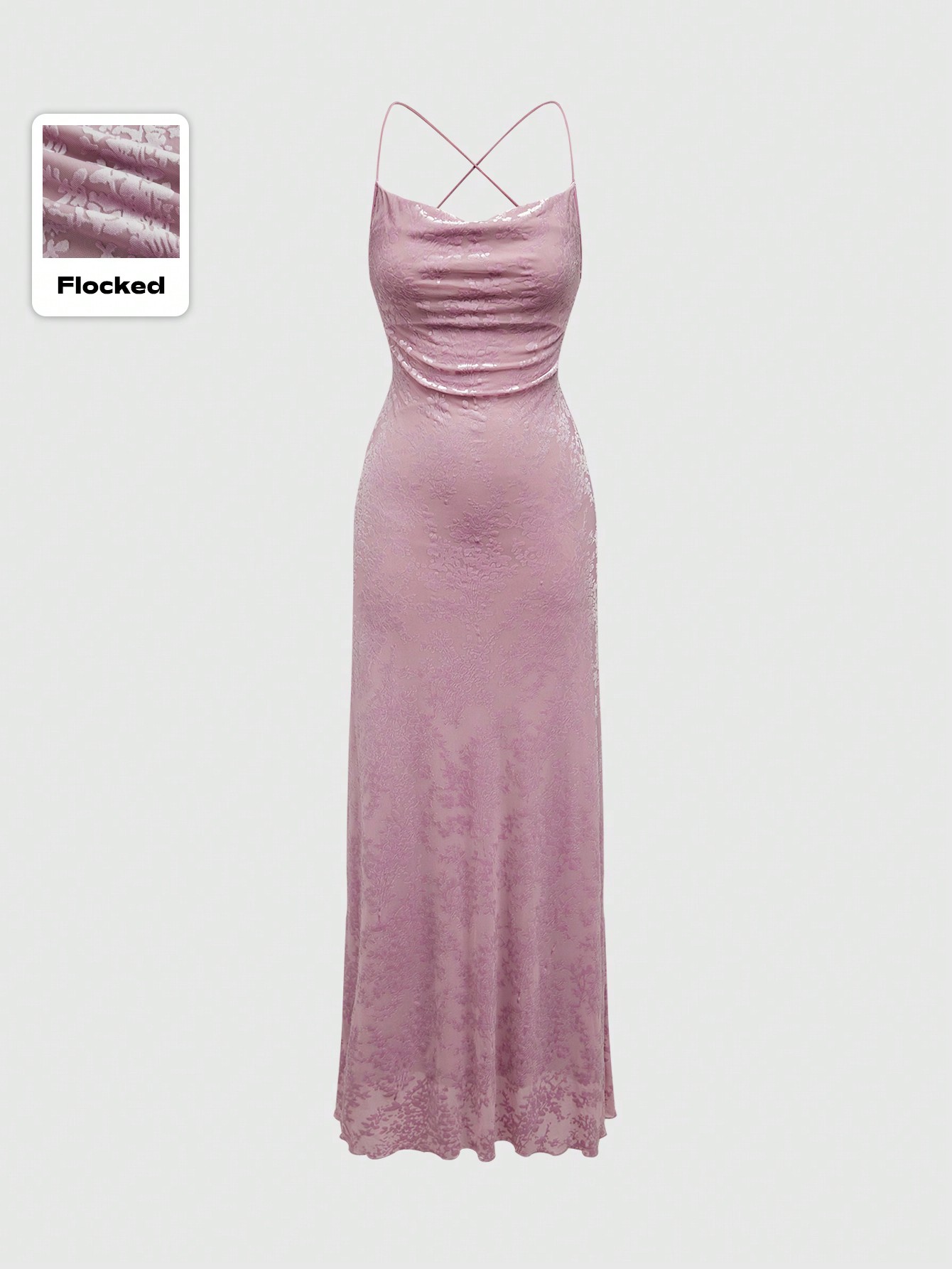 Fairycore Vintage Style Flocked Mesh Form-Fitting Deep Draped Neck Backless Mermaid Dress For Women, For New Year
