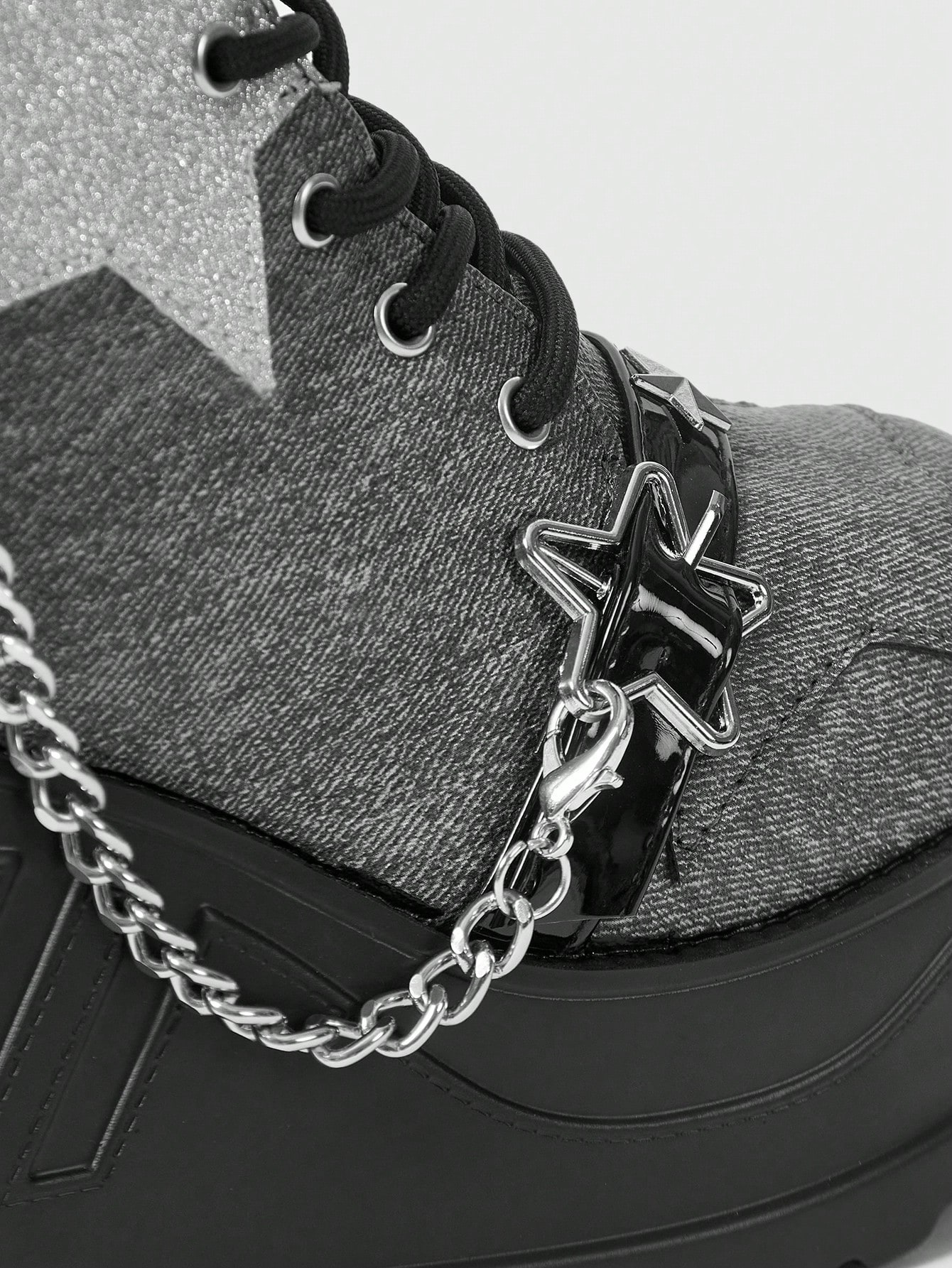 Grunge Punk European & American Style Blue Platform Wedge Heel Gothic Boots With Laces, Rivets, Chains, Punk Ankle Boots For Women New Year Holiday