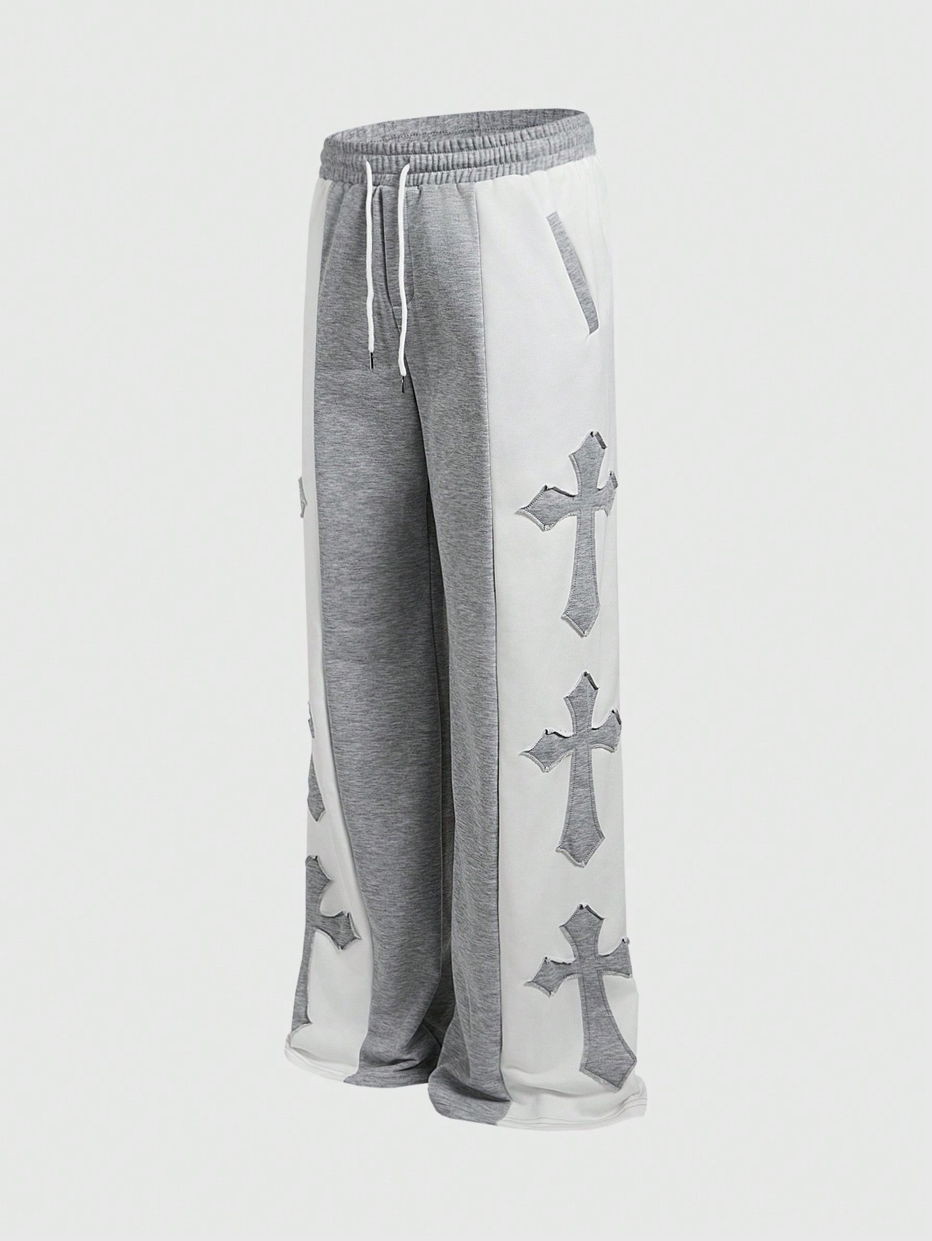 Street Life Men's Cross Graphic Pocket Colorblock Wide Leg Loose Casual Pants