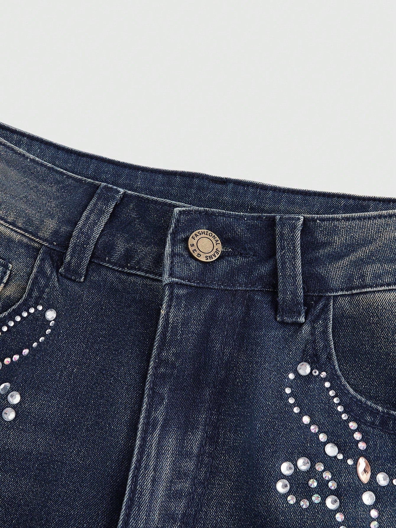 Women Punk Retro Luxury Rhinestone Embellished Flared Denim Jeans