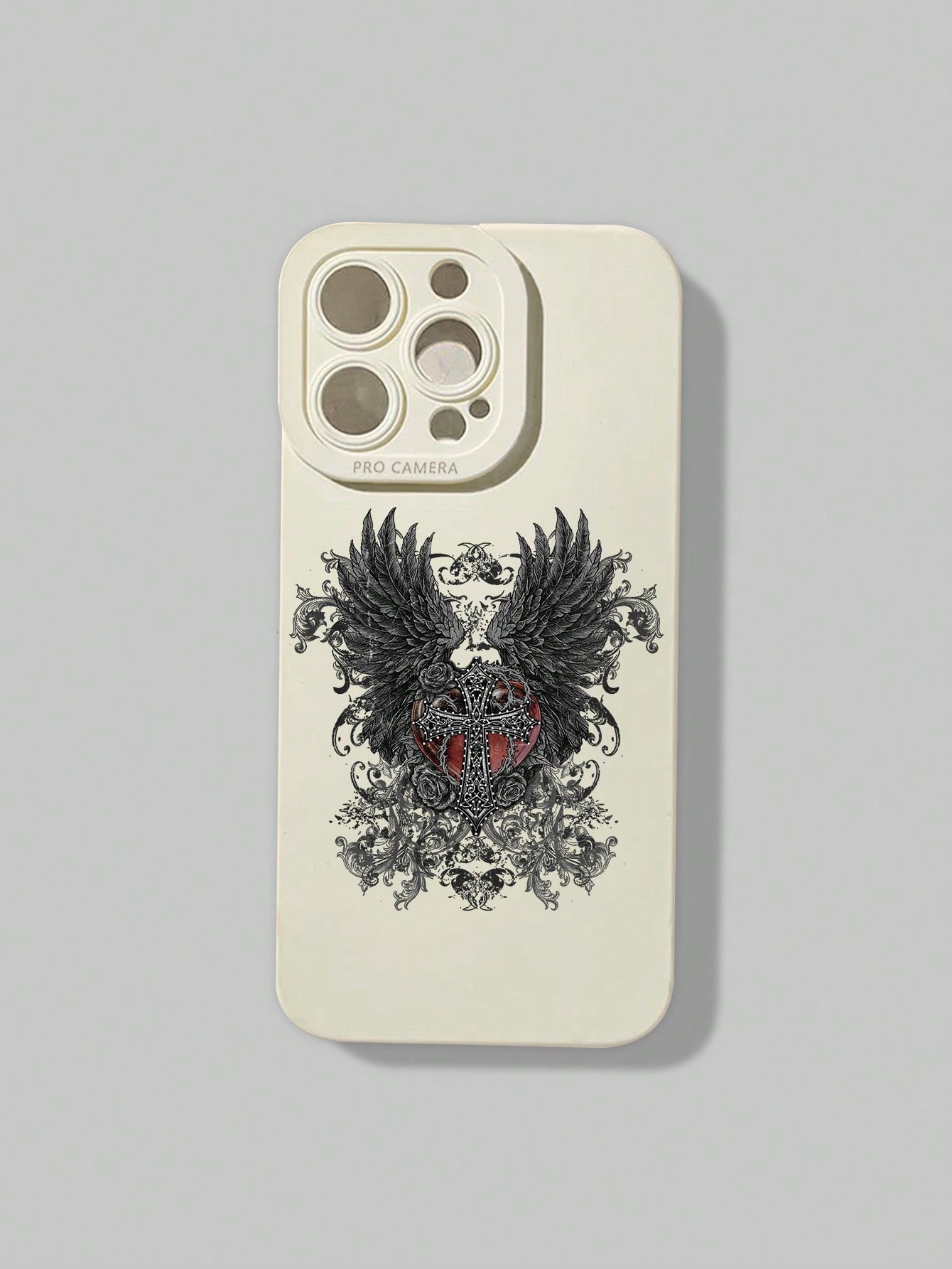 Goth 1pc Cross Wings Pattern Print TPU Frosted Anti-Fall Phone Case Compatible With IPhone