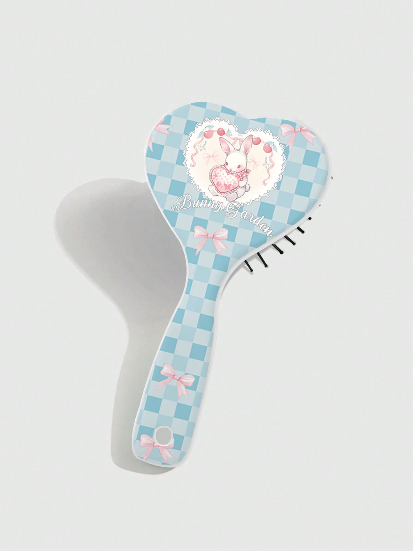 Kawaii 1 Set Bow Heart Plaid Rabbit Design Cute Portable Heart Comb And Heart Mirror Set