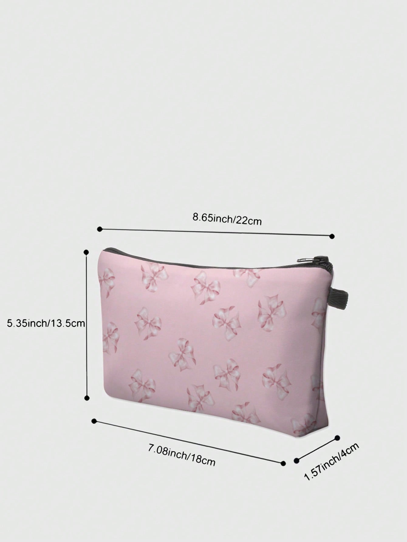 Kawaii Floral Design #401422 Pink Bow Pattern Polyester Portable Zipper Cosmetic Bag, Women's Makeup Bag Travel Organizer Toiletry Bag, Holiday Gift