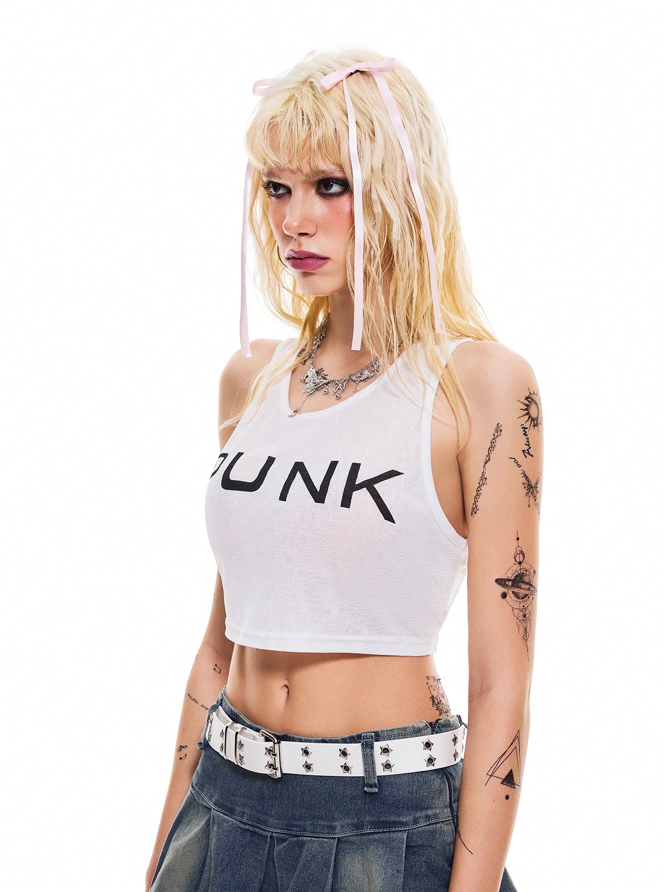 Goth Women Round Neck Sleeveless Letter Printed Casual Top, Everyday Wear Summer