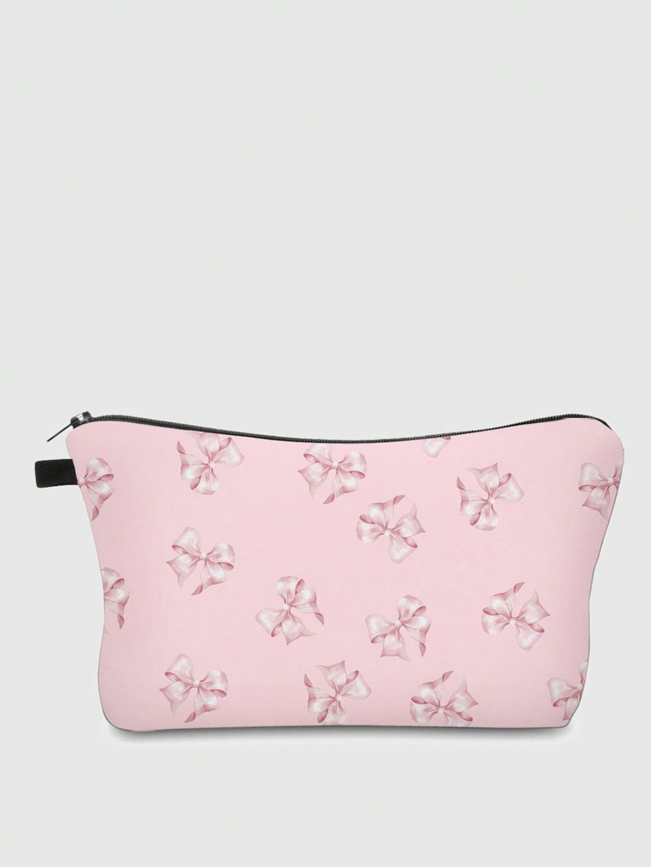 Kawaii Floral Design #401422 Pink Bow Pattern Polyester Portable Zipper Cosmetic Bag, Women's Makeup Bag Travel Organizer Toiletry Bag, Holiday Gift