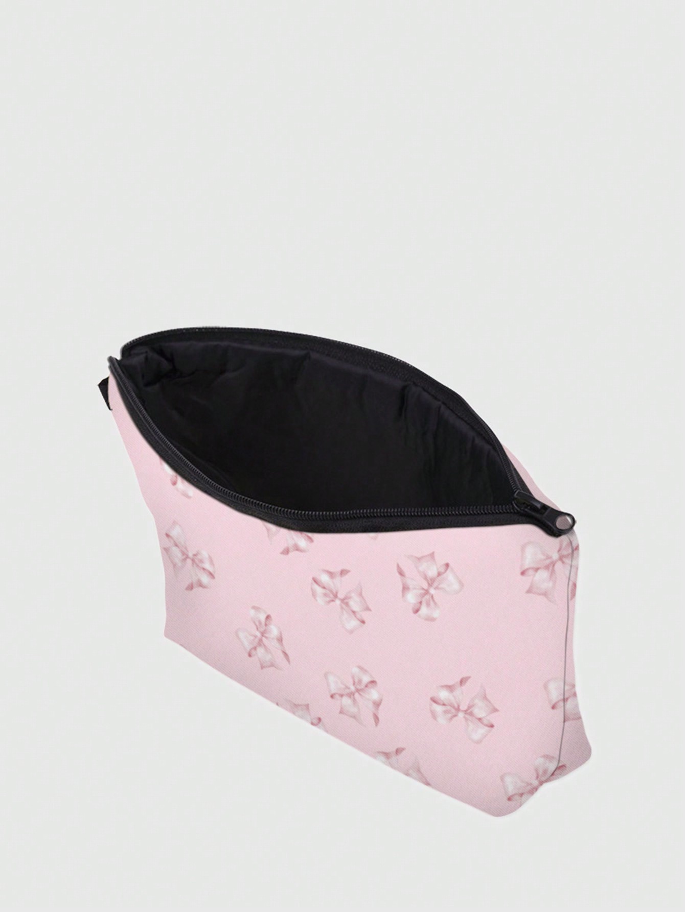 Kawaii Floral Design #401422 Pink Bow Pattern Polyester Portable Zipper Cosmetic Bag, Women's Makeup Bag Travel Organizer Toiletry Bag, Holiday Gift