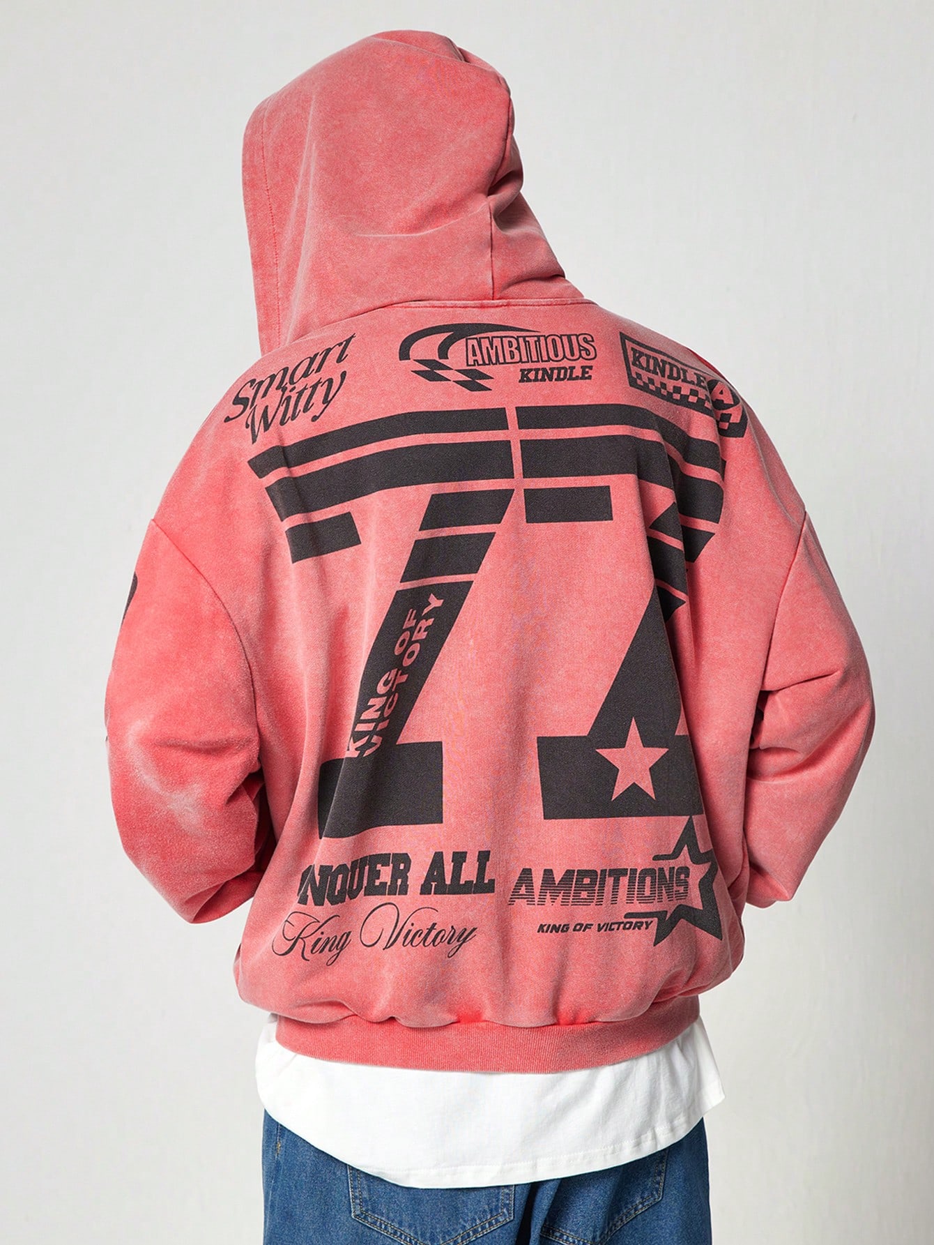 Street Life Men Racing Washed Vintage Effect Short Zip-Up Hoodie, Streetwear Style
