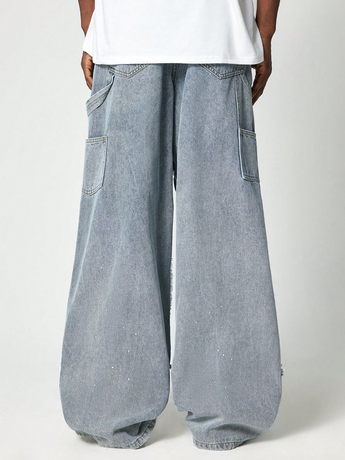 Street Life Men's Patchwork Frayed Edge Colorblock Insert Pocket Loose Wide Leg Casual Jeans