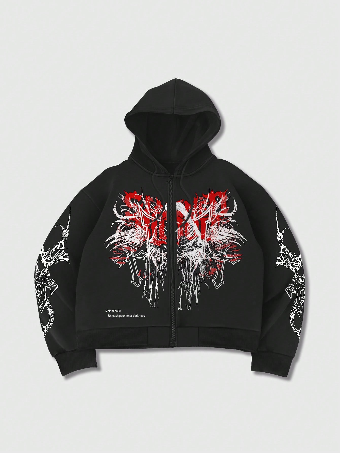 Goth Men's Casual Cross & Letter Print Warm Hooded Sweatshirt, Autumn/Winter