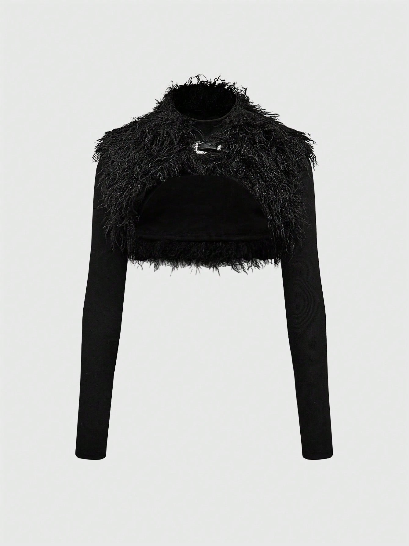 Grunge Punk 2pcs Wild & Sexy Ultra-Short Fluffy Collar Vest