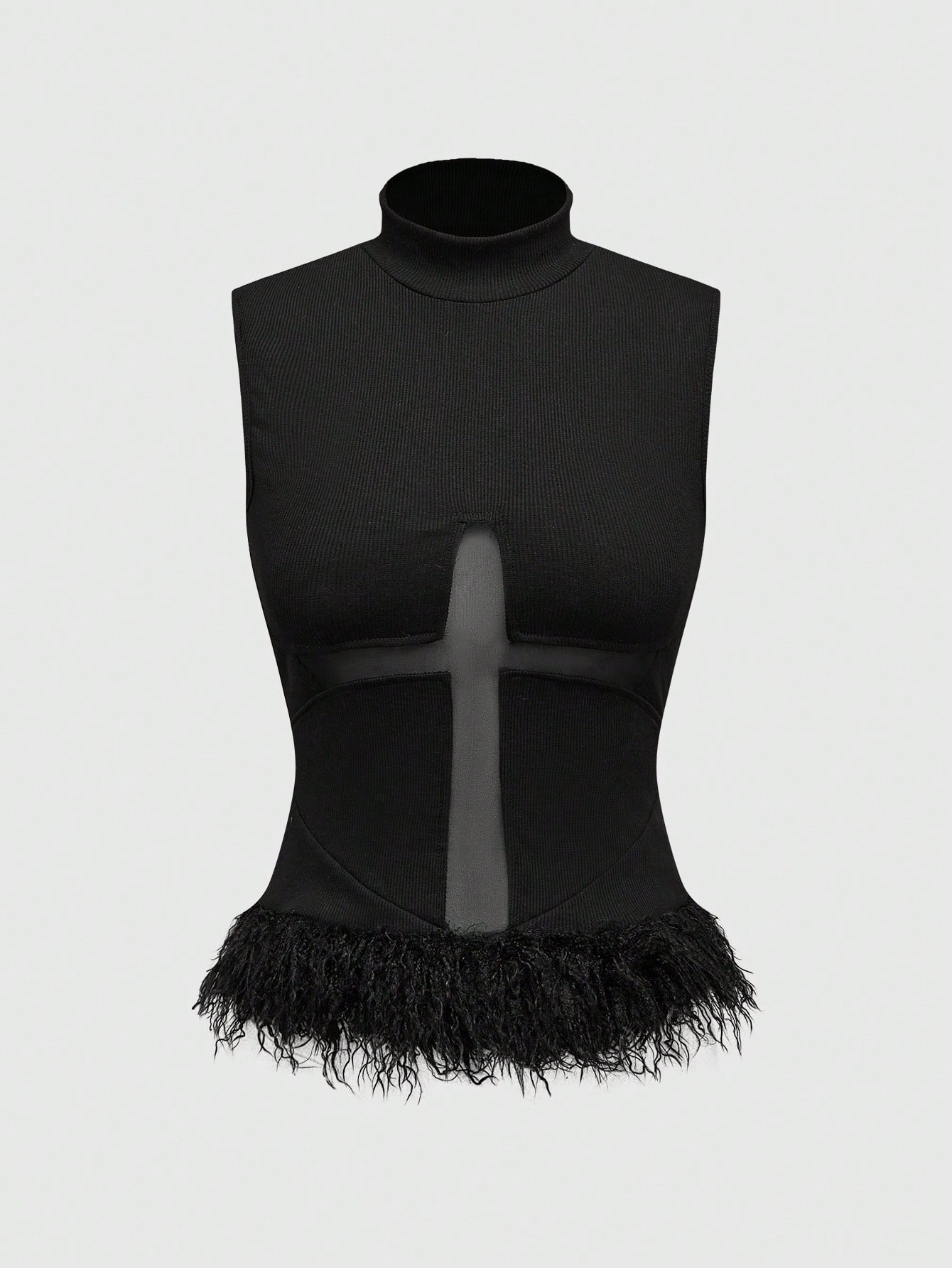 Grunge Punk 2pcs Wild & Sexy Ultra-Short Fluffy Collar Vest