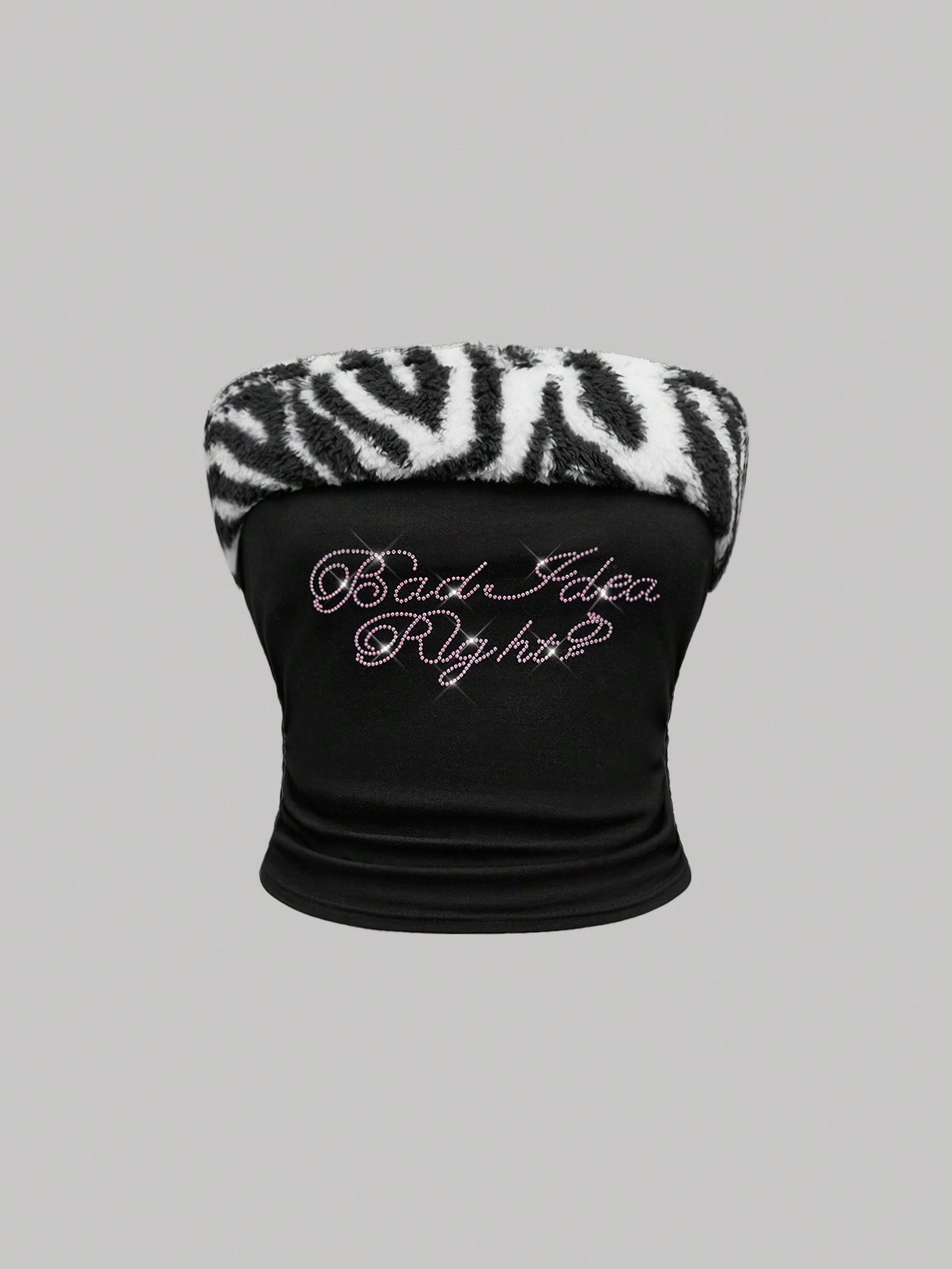 J-Fashion Y2K Zebra Print Rhinestone Plush Camisole And Shorts 2pcs Set For Women, Casual Loungewear