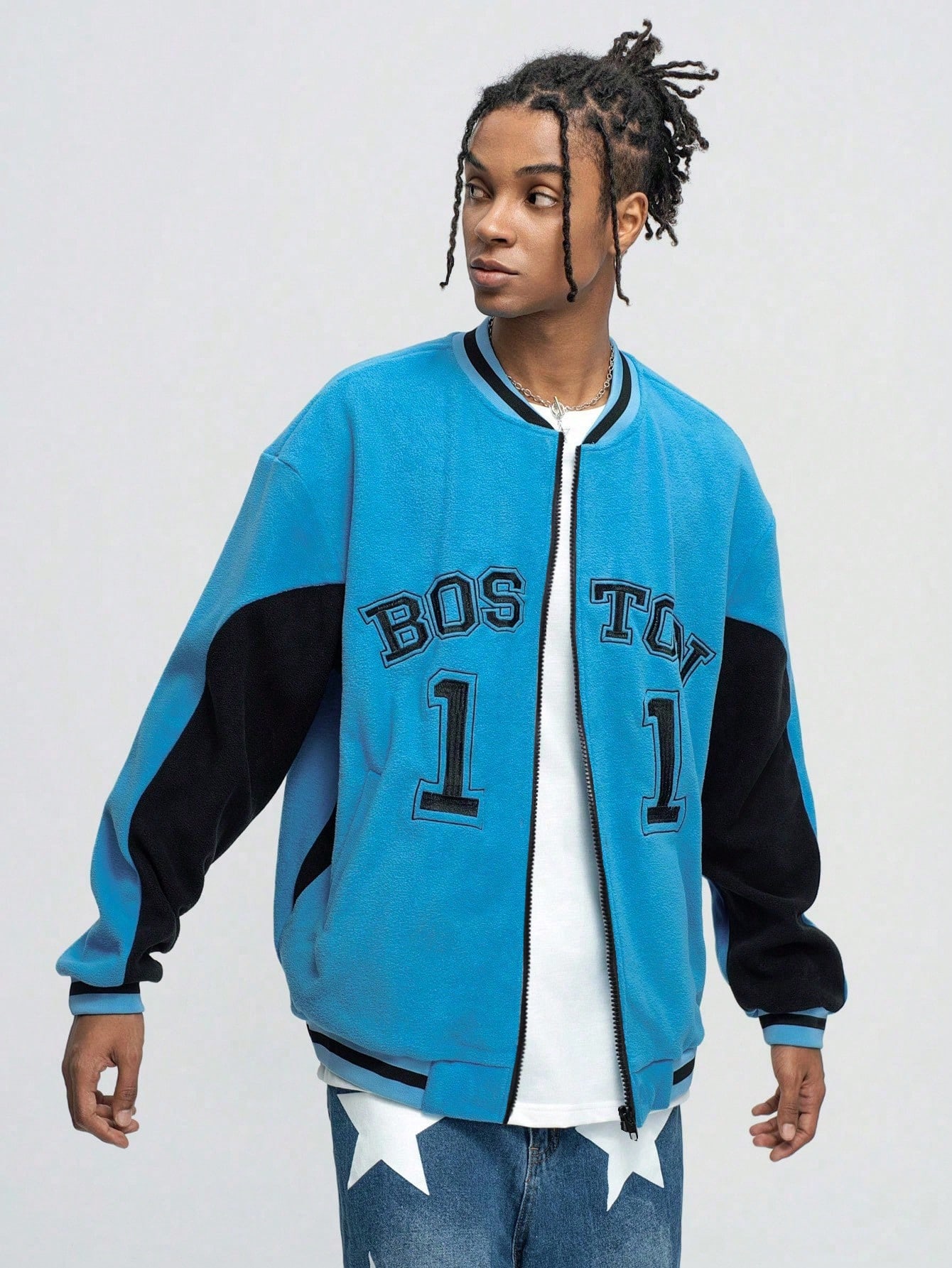 Street Life Men's Solid Color Splicing Front Zipper Long Sleeve Casual Jacket & Coat