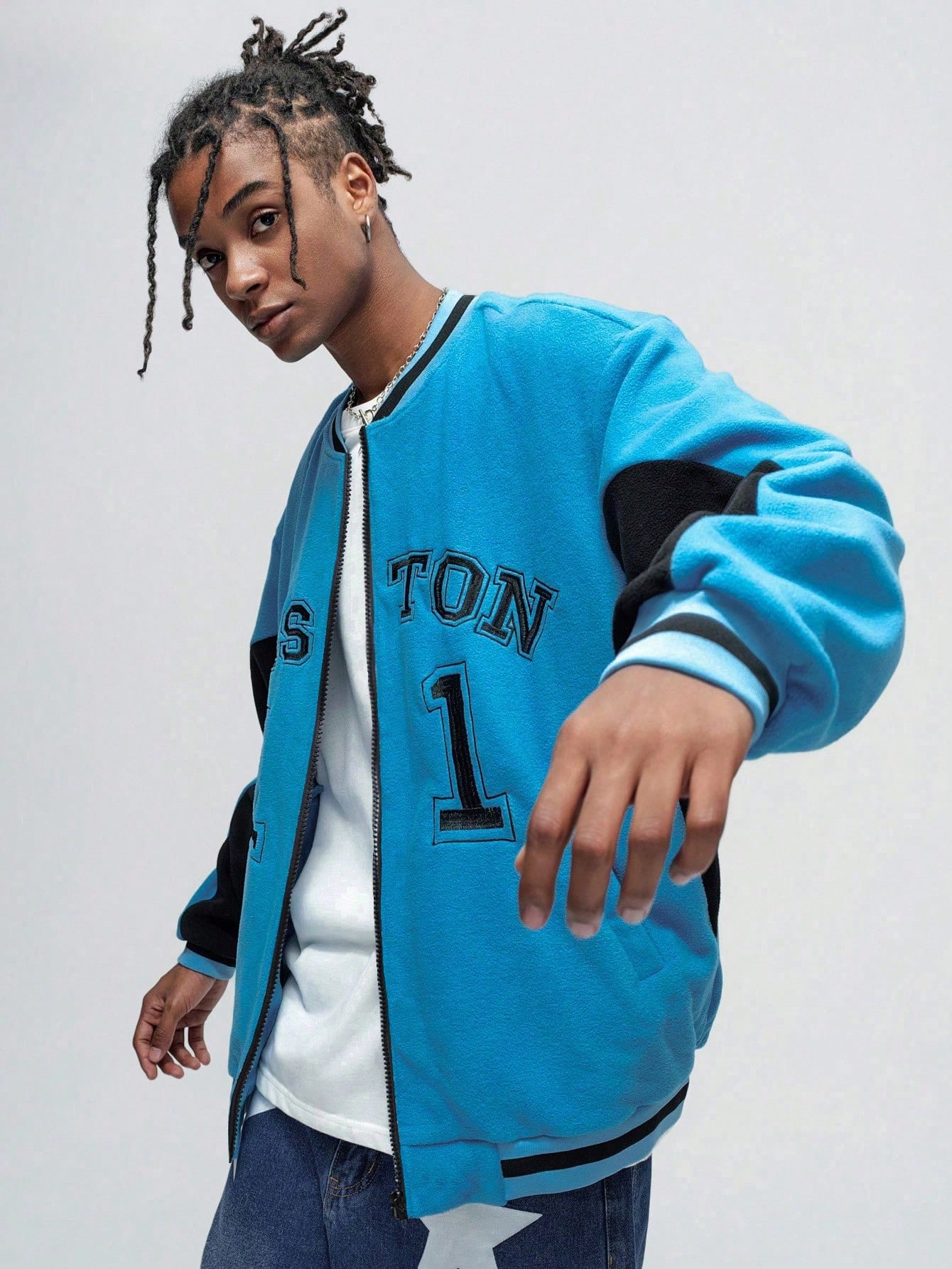 Street Life Men's Solid Color Splicing Front Zipper Long Sleeve Casual Jacket & Coat