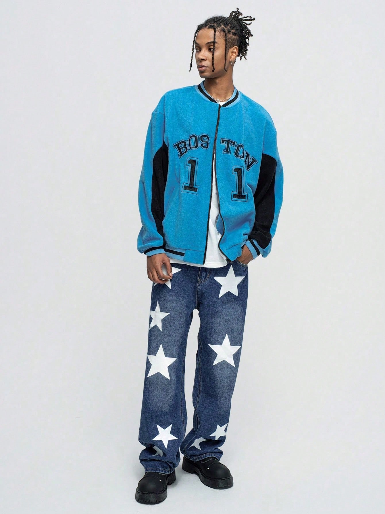 Street Life Men's Solid Color Splicing Front Zipper Long Sleeve Casual Jacket & Coat