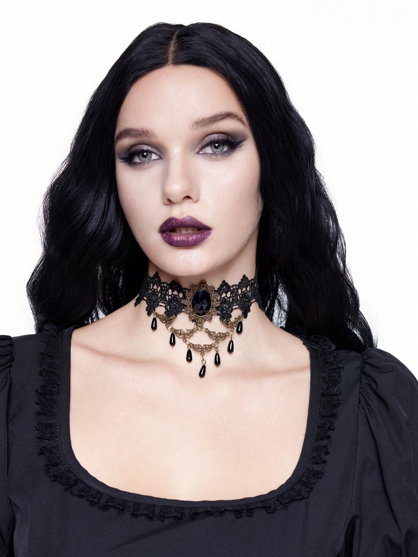 Goth Classic Retro Black Lace Rose Flower Rhinestone Choker Necklace Valentines
