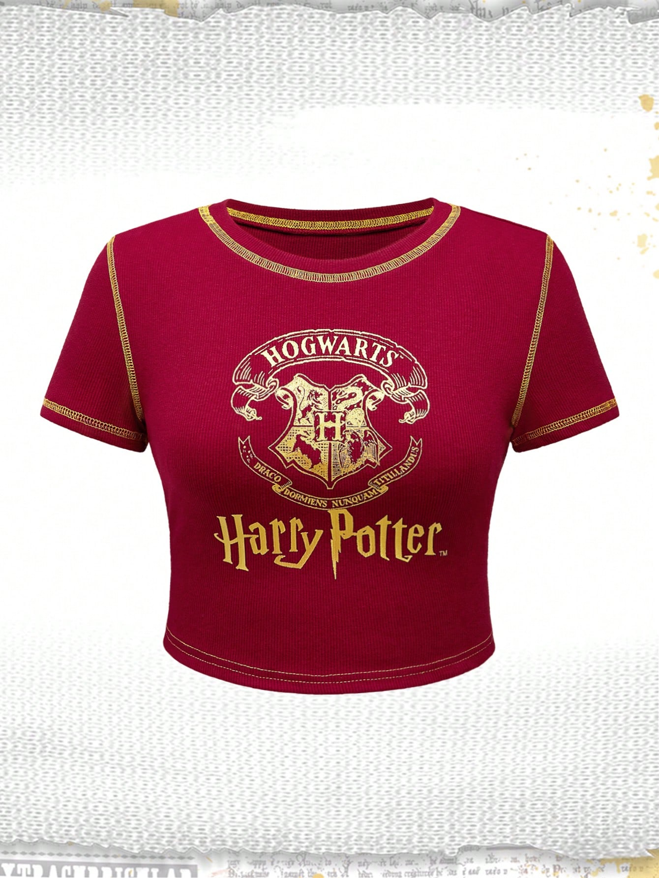 Harry Potter | ROMWE Plus Size Women Casual Hogwarts Letter Pattern Short Sleeve T-Shirt, Summer