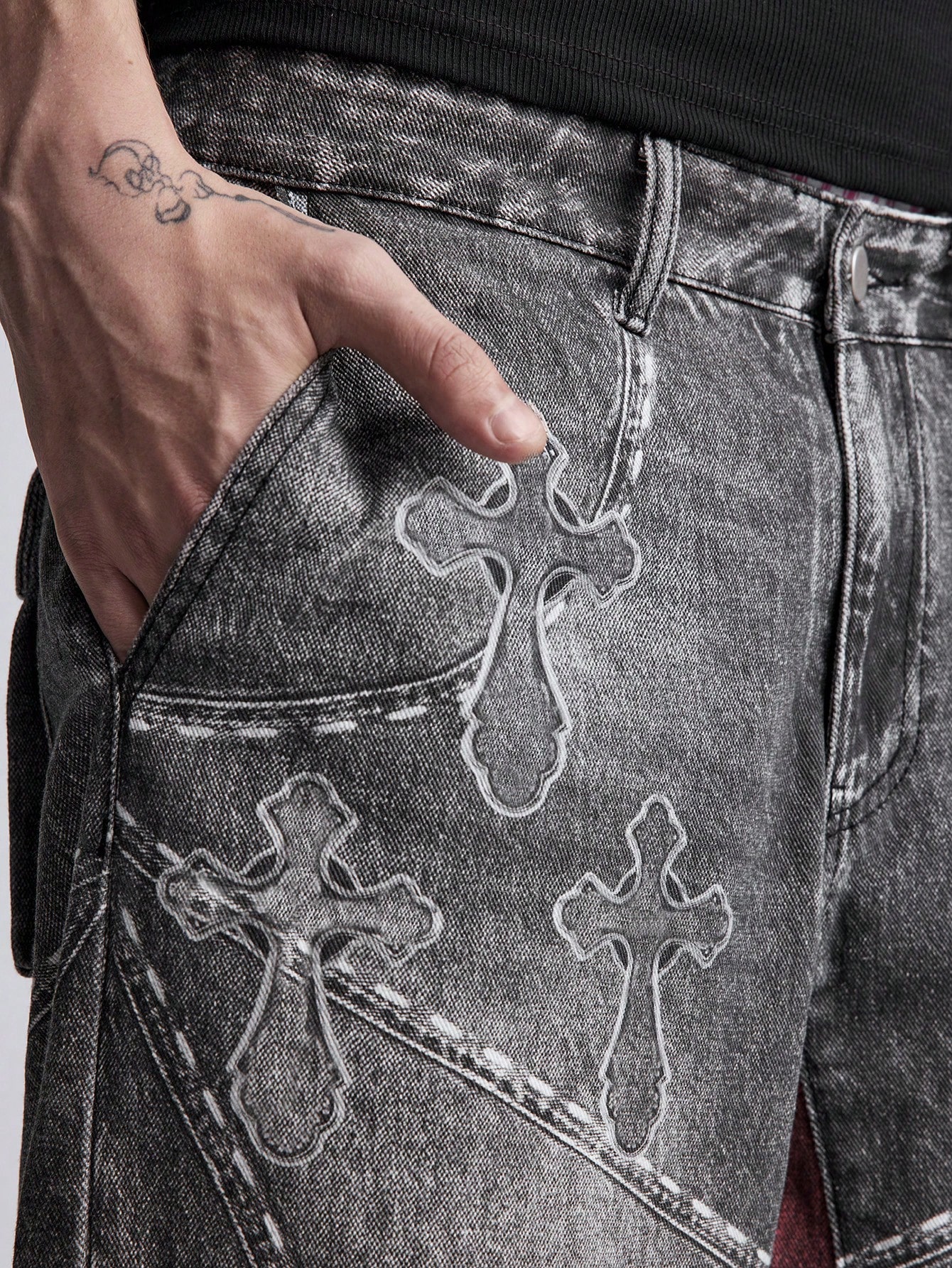 Grunge Punk Men's Casual Loose Fit Letter Print Washed Denim Jeans