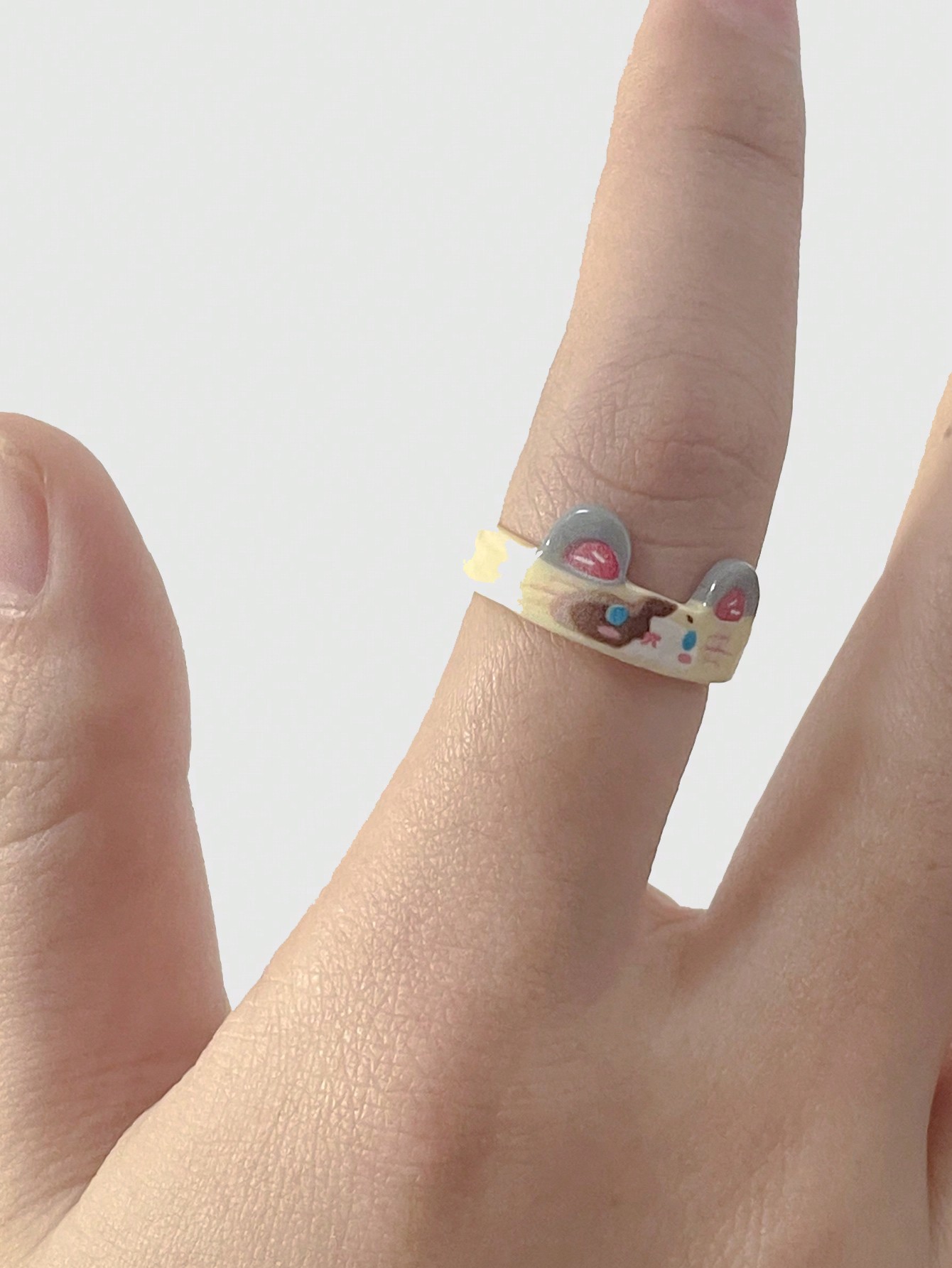 Kawaii 1pc Resin Ring With Random Pattern Of Tabby Cat