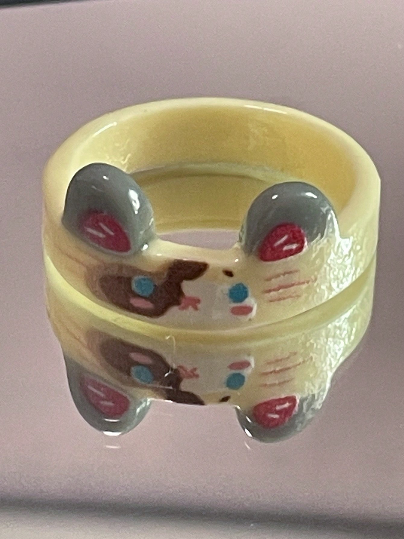 Kawaii 1pc Resin Ring With Random Pattern Of Tabby Cat