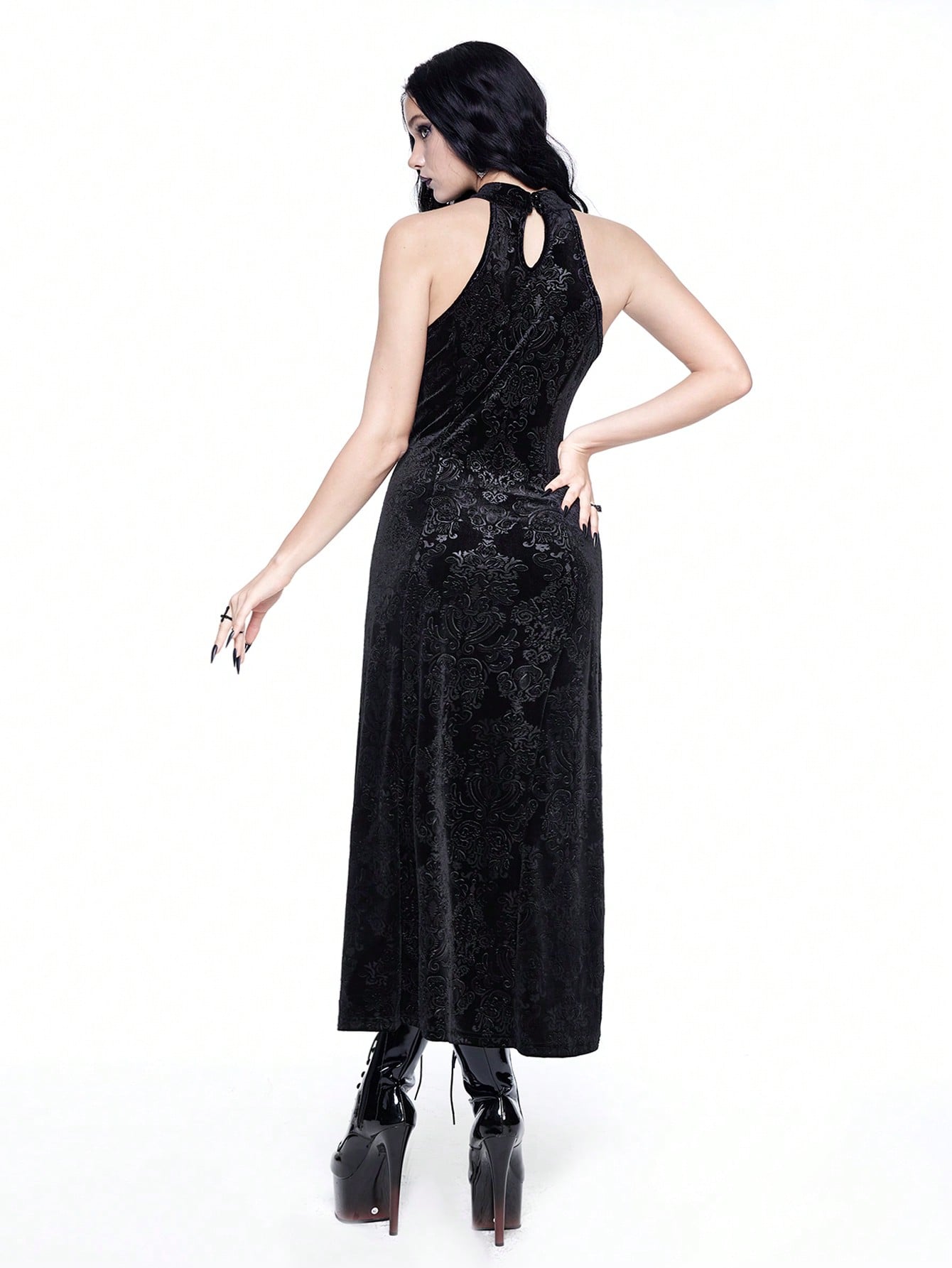 Goth Dark Vampire Gothic Tight-Fitting Hollow Cross High Slit Bodycon Dress, For New Year