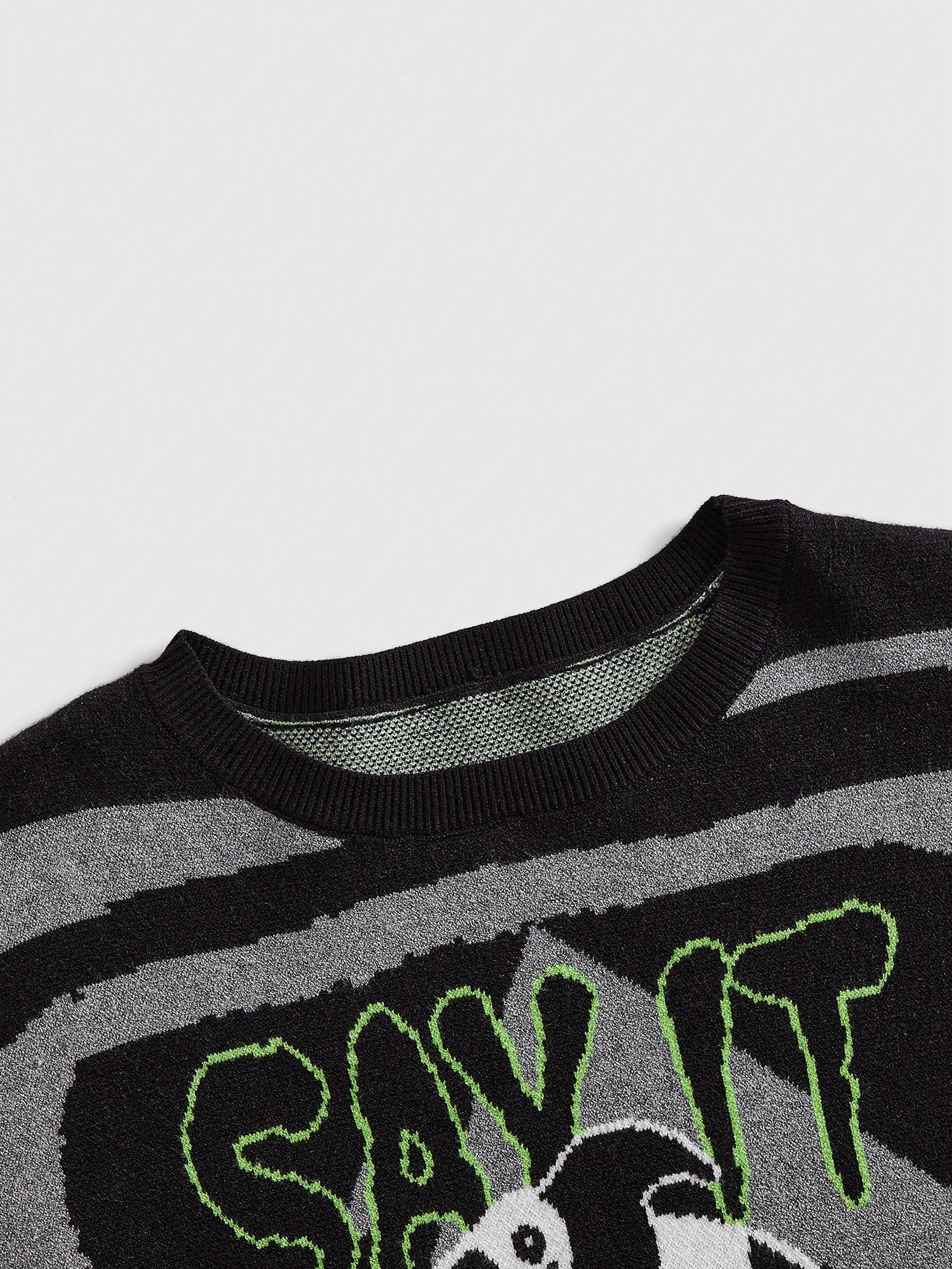 Beetlejuice | ROMWE Plus Size Gothic Striped Contrast Color Swirl Monster Logo Pattern Sweater