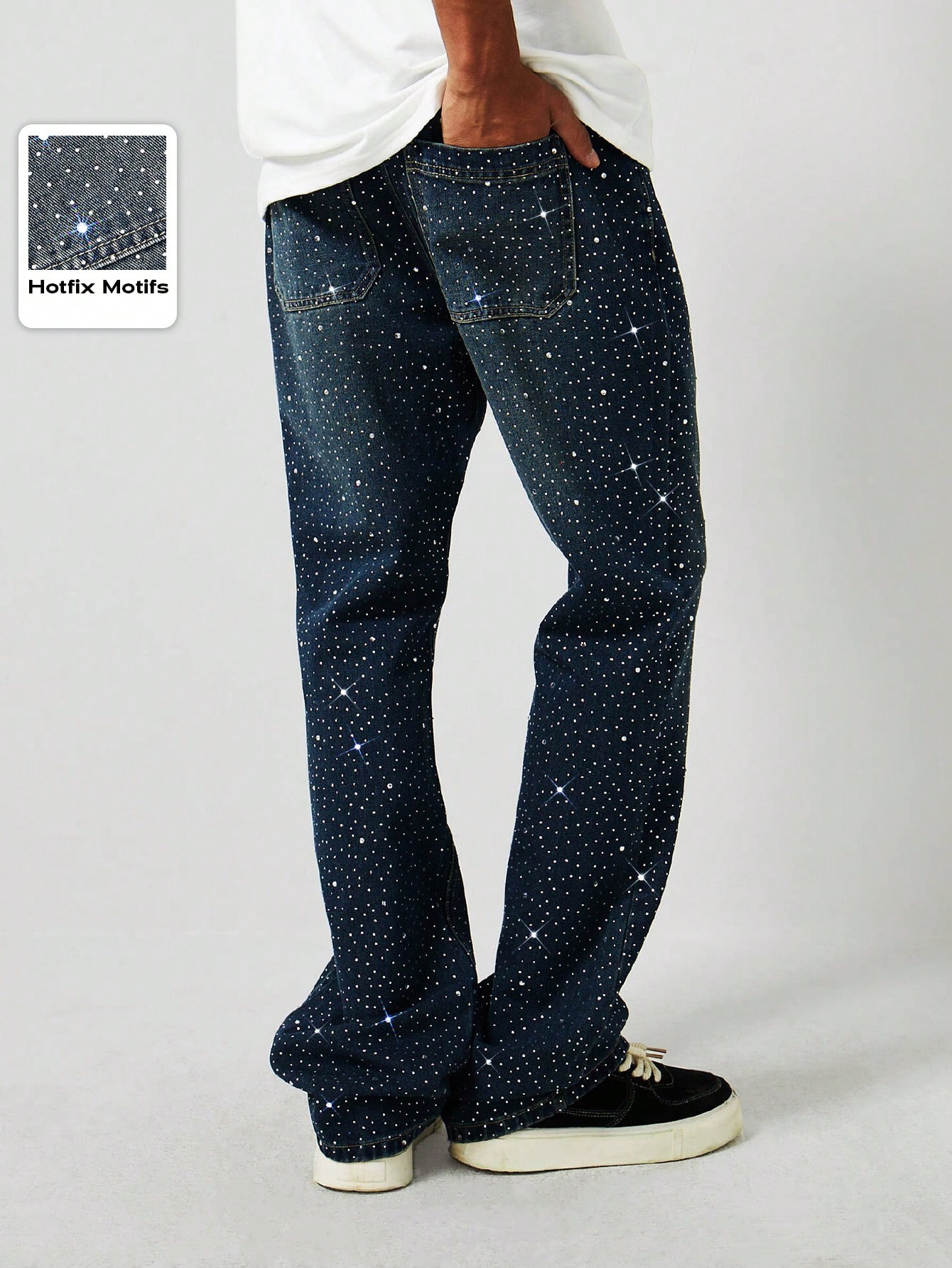 Street Life Sparkling Diamond Embellished Flare Leg Men's Jeans