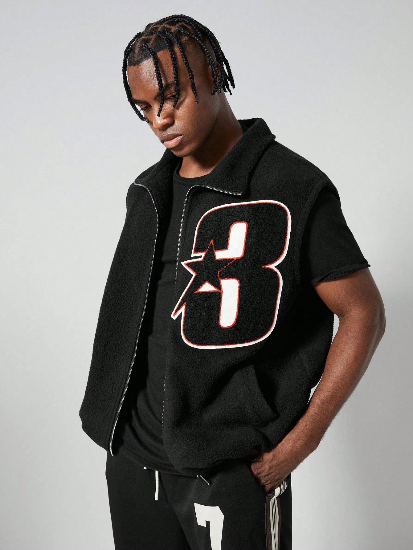 Prep Men's Casual Fleece Number Applique Vest, Autumn/Winter