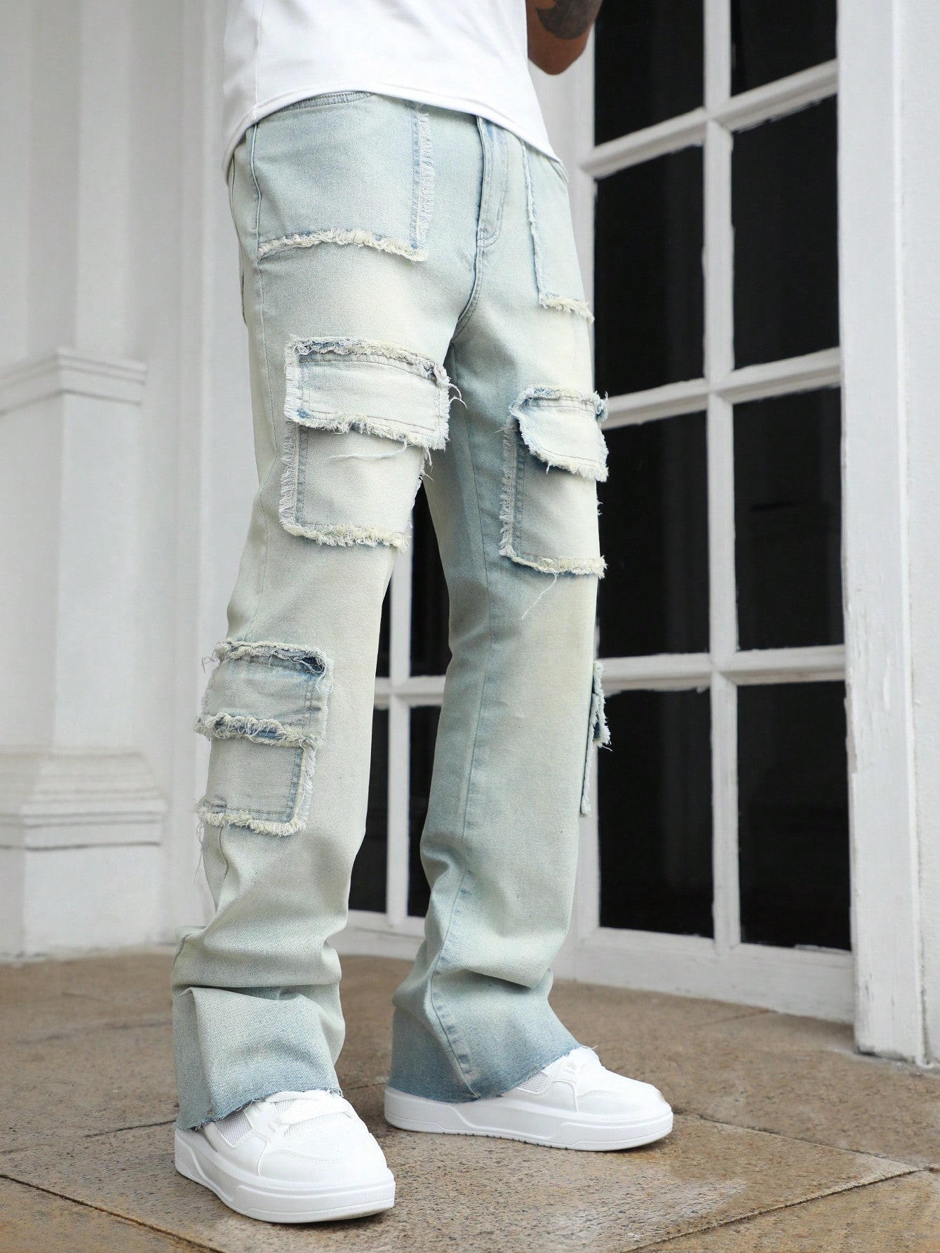 Street Life Men's Cargo Pocket Distressed Straight Leg Casual Denim Jeans