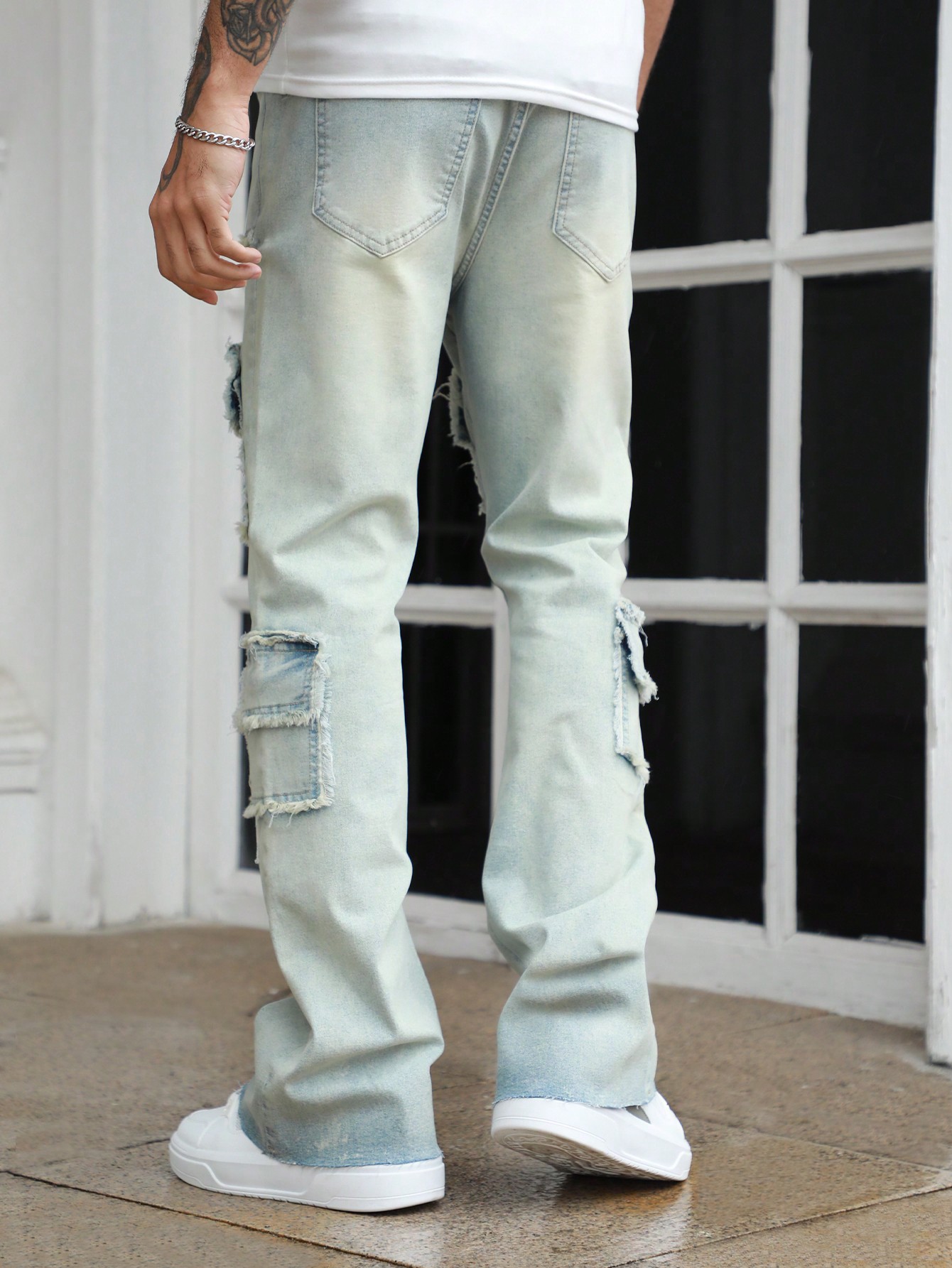 Street Life Men's Cargo Pocket Distressed Straight Leg Casual Denim Jeans