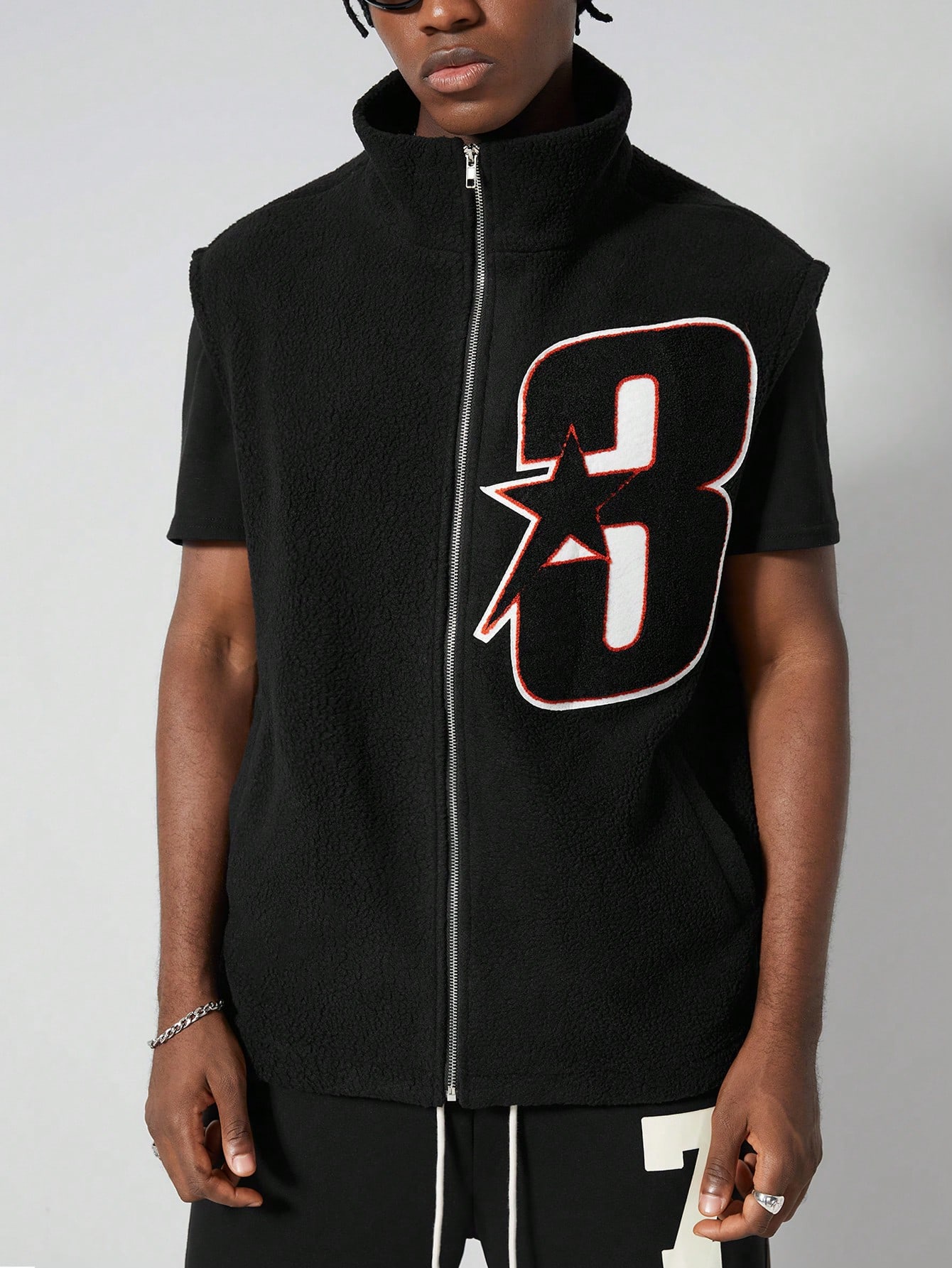 Prep Men's Casual Fleece Number Applique Vest, Autumn/Winter