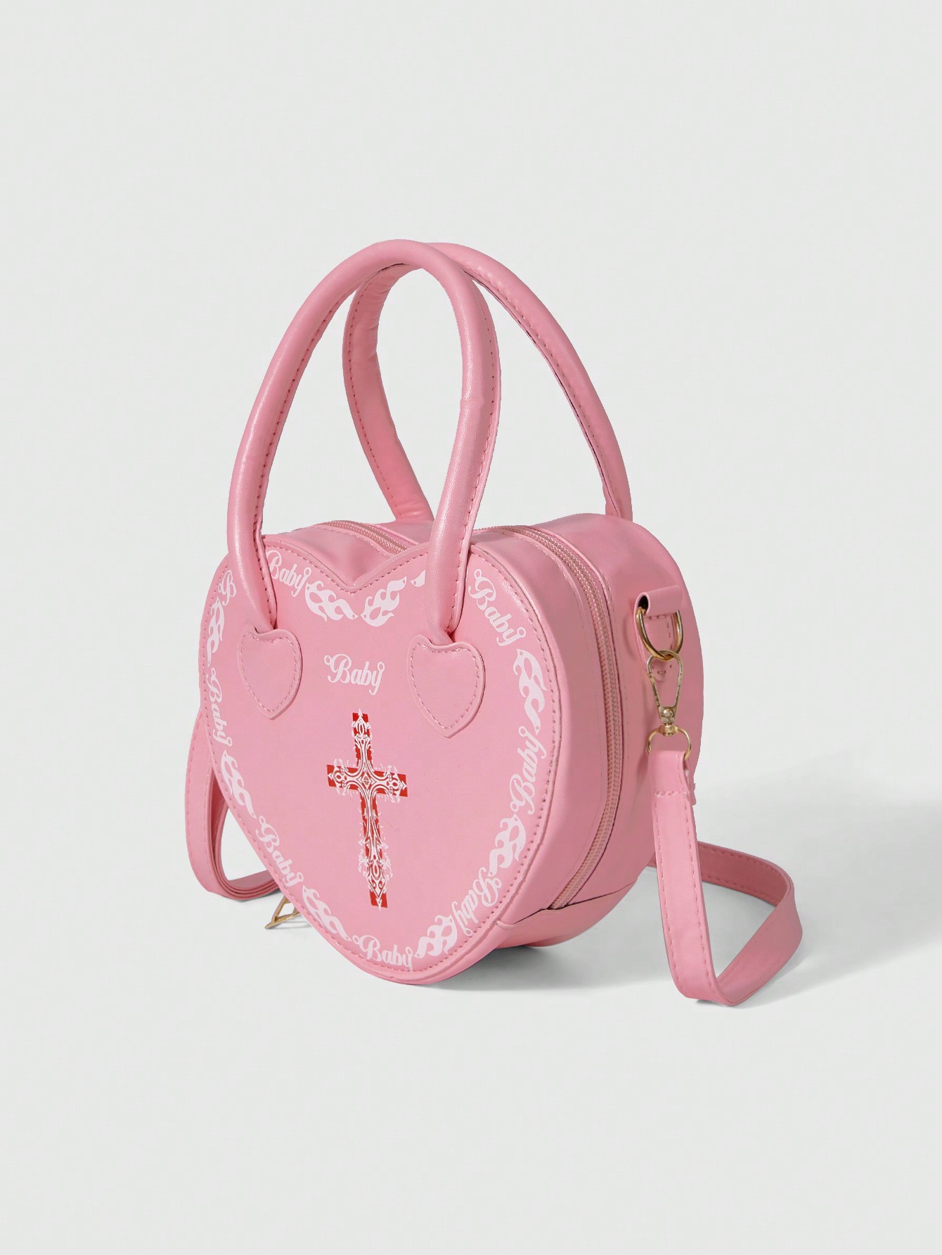 Kawaii Fashionable Contrast Color Cross Floral Print Handbag With Heart Design For Women Valentines