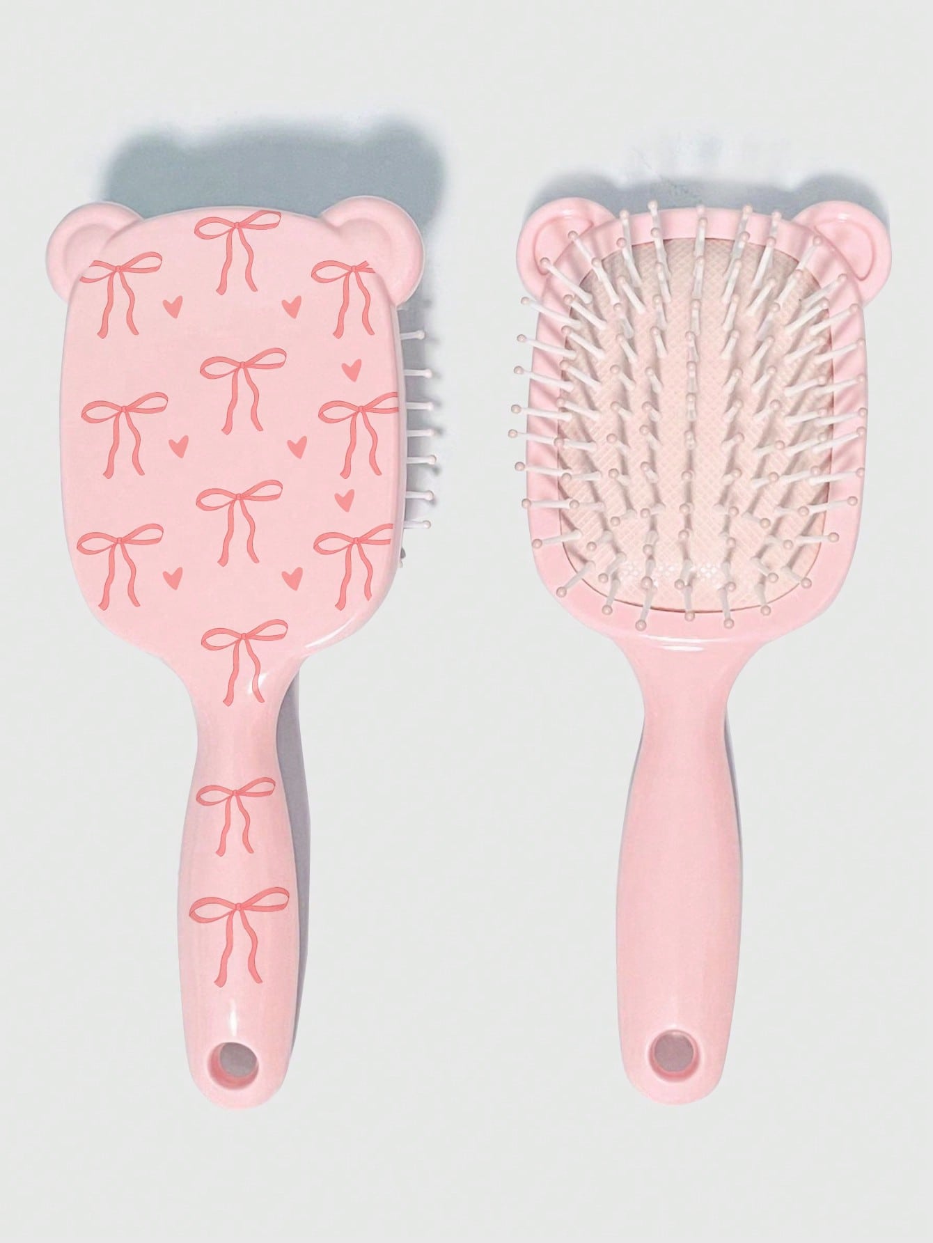 Kawaii 1pc Pink Bow & Bear Print Airbag Massage Hair Brush, Cute Airbag Brush For Home & Girls Hair Massage (Pattern Placement Random)