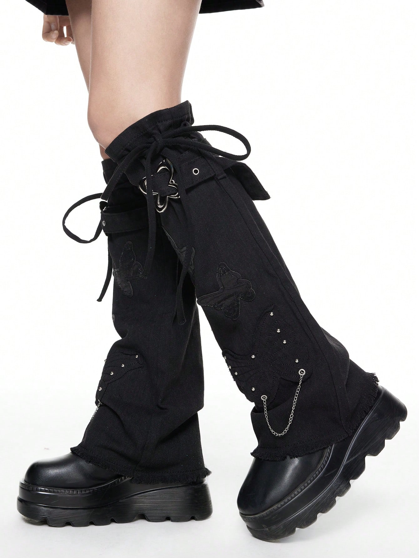 Goth 1 Pair Punk Style Thigh High Leg Warmers, Gothic Grunge Stockings With Straps & Chains, Y2K Butterfly Leg Warmers With Metal Buckle Belt Decoration, Suitable For Daily Wear & Party Occasions