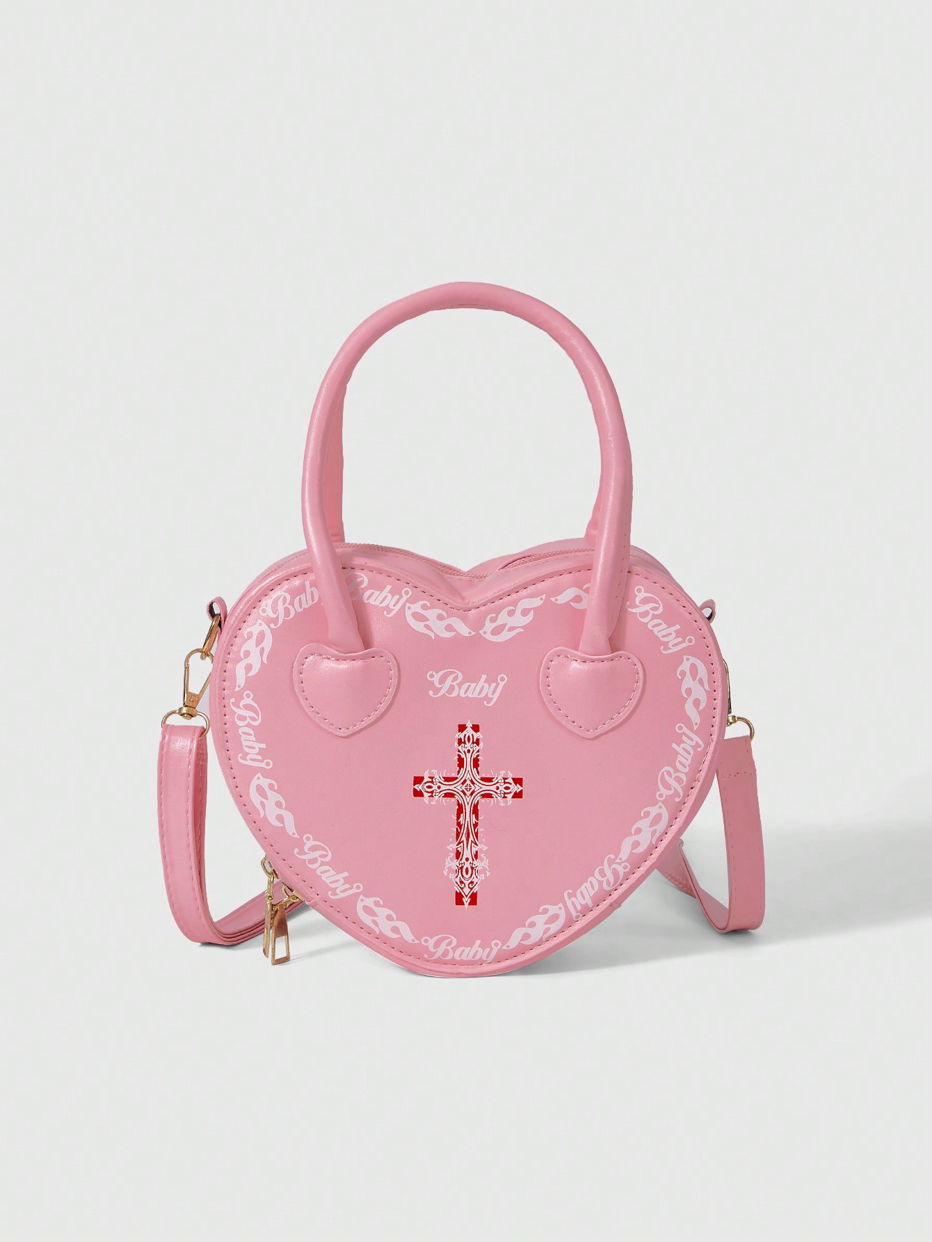 Kawaii Fashionable Contrast Color Cross Floral Print Handbag With Heart Design For Women Valentines