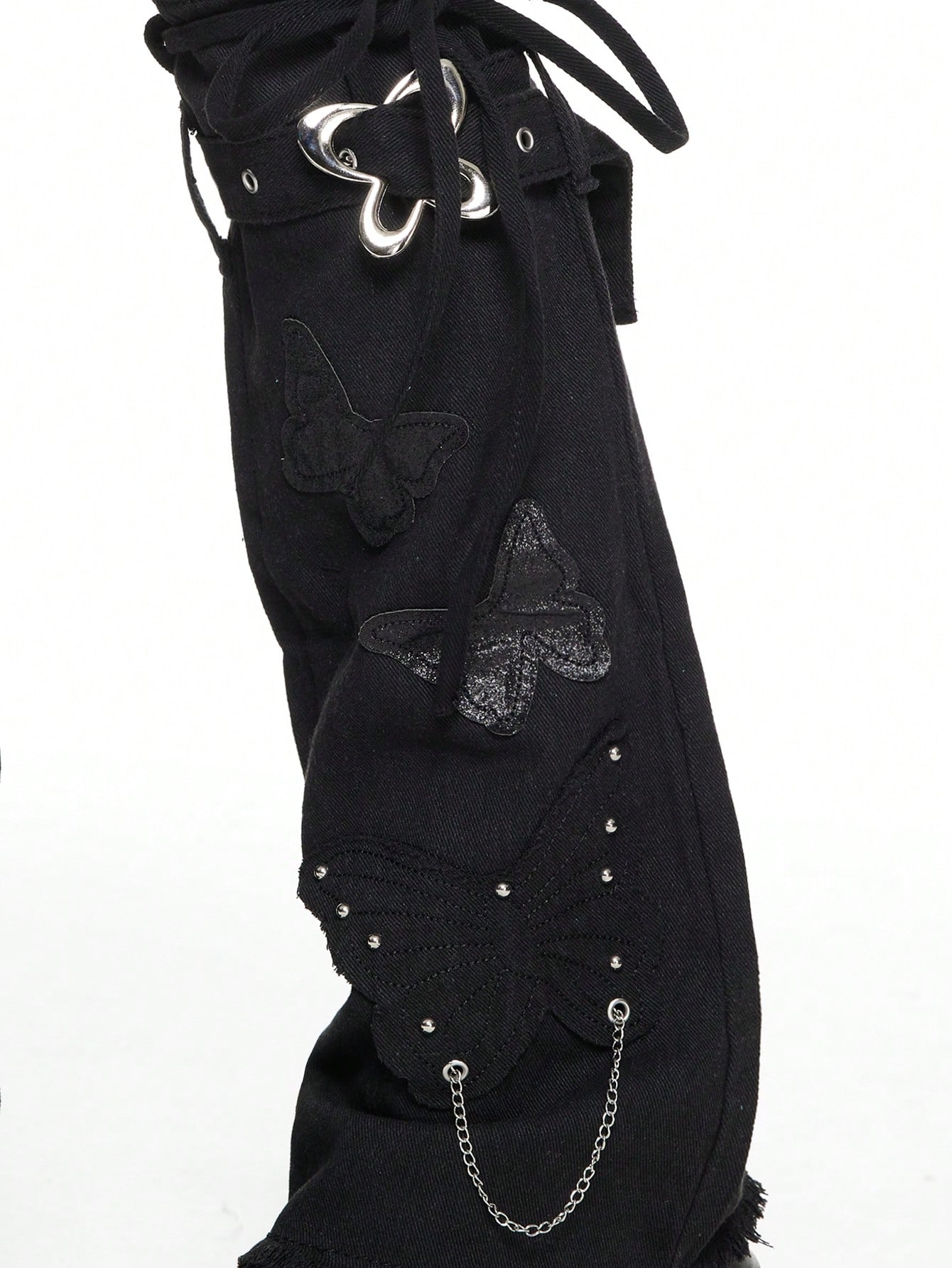 Goth 1 Pair Punk Style Thigh High Leg Warmers, Gothic Grunge Stockings With Straps & Chains, Y2K Butterfly Leg Warmers With Metal Buckle Belt Decoration, Suitable For Daily Wear & Party Occasions